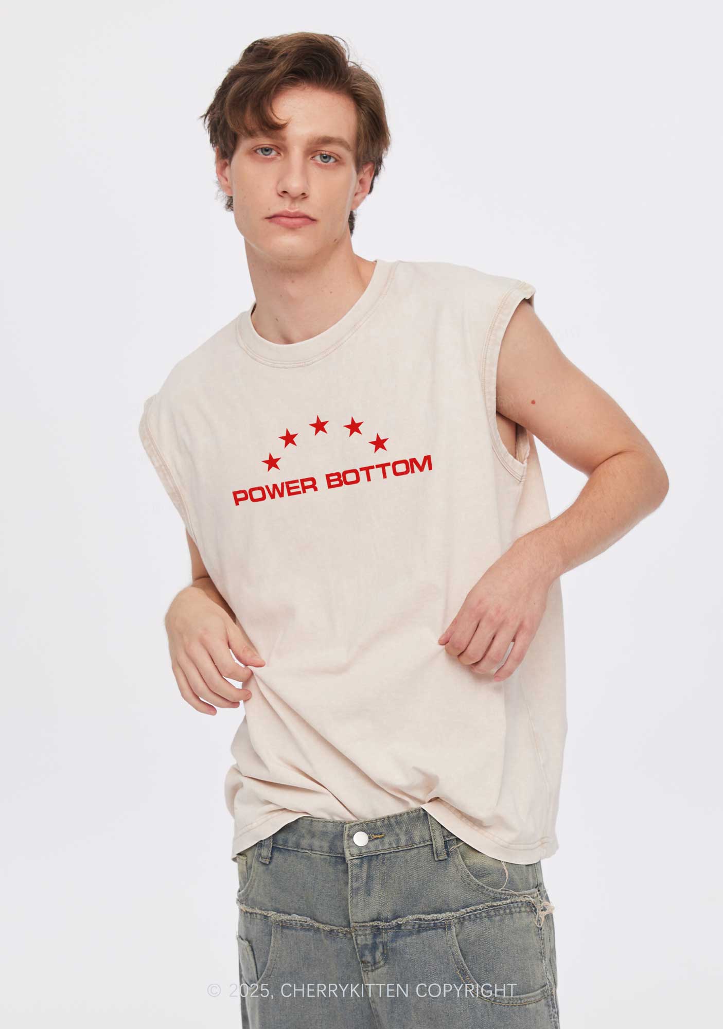 Power Bottom Pride Y2K Washed Muscle Tank Cherrykitten - Image 2