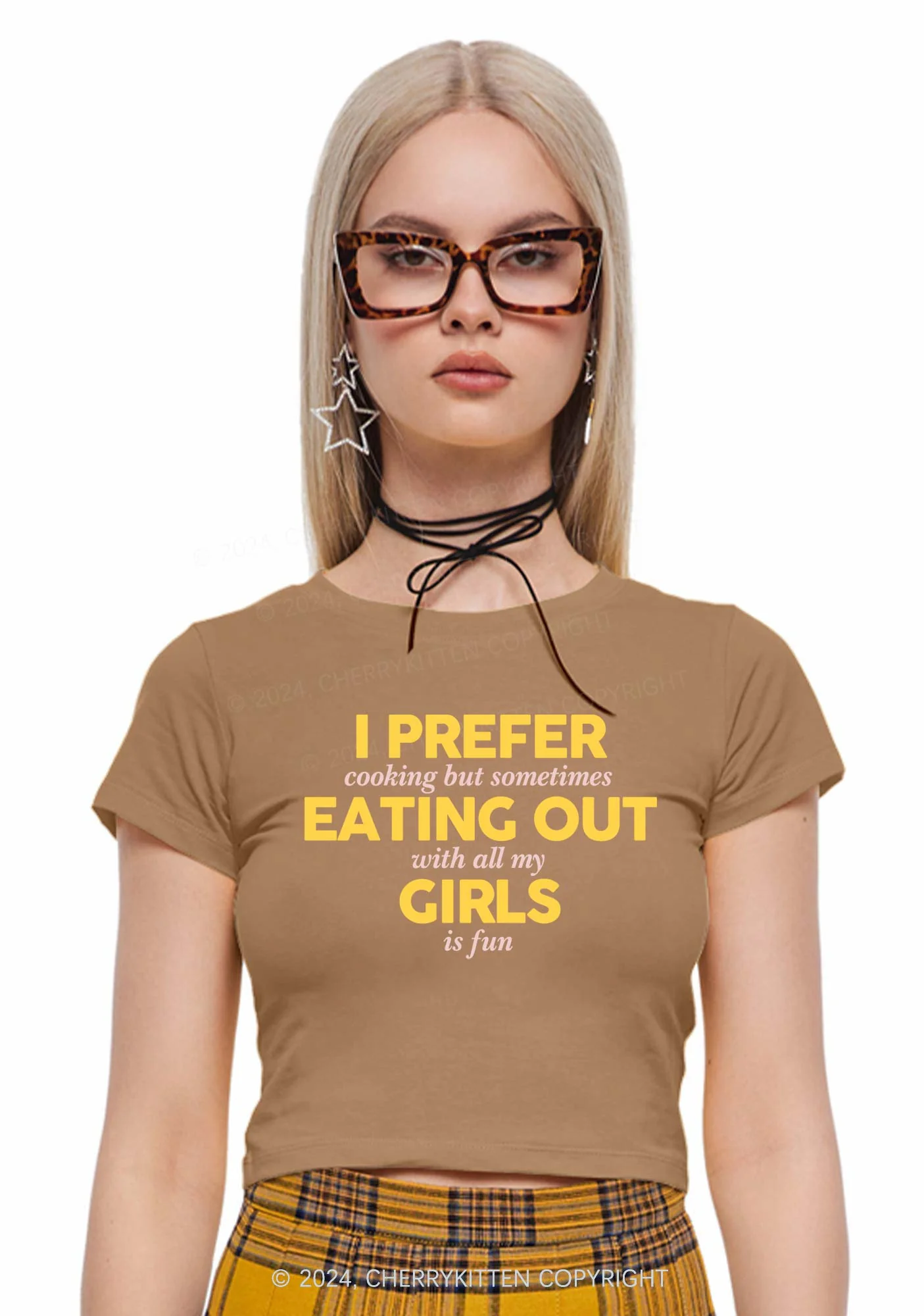 Prefer Eating Out Girls Y2K Baby Tee Cherrykitten - Image 2