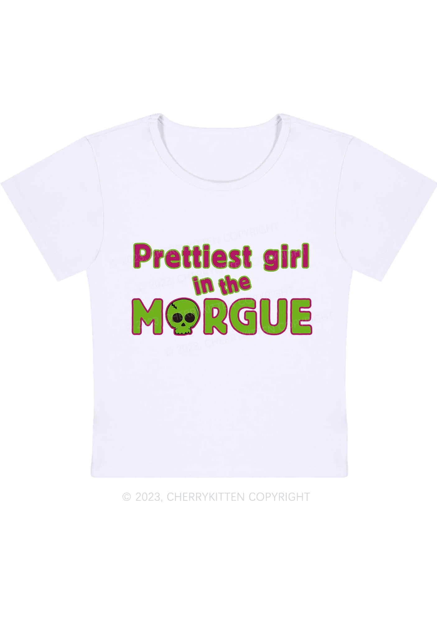 Prettiest Girl In The Morgue Y2K Baby Tee Cherrykitten - Image 3