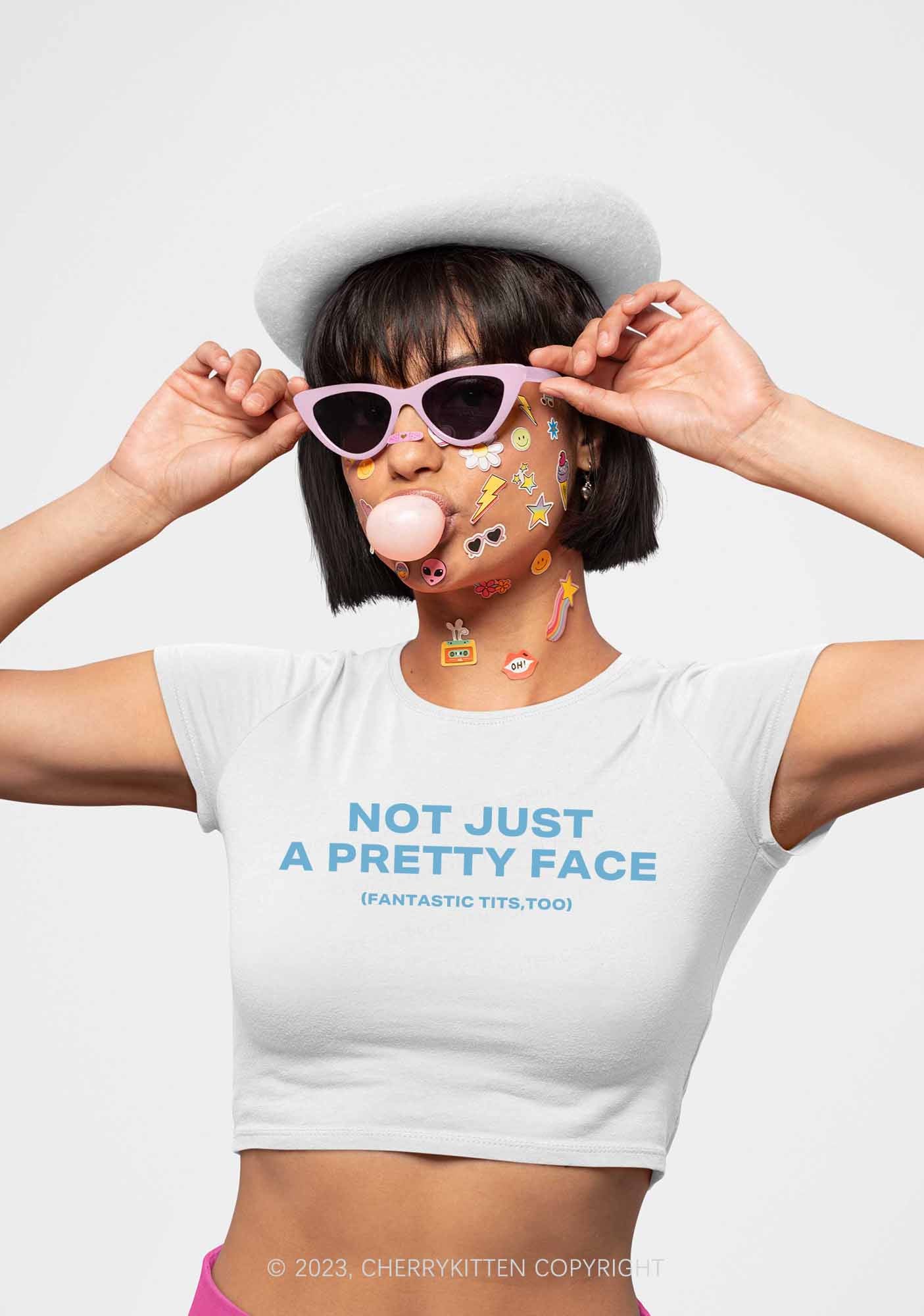 Pretty Face Fantastic Txts Y2K Baby Tee Cherrykitten - Image 2