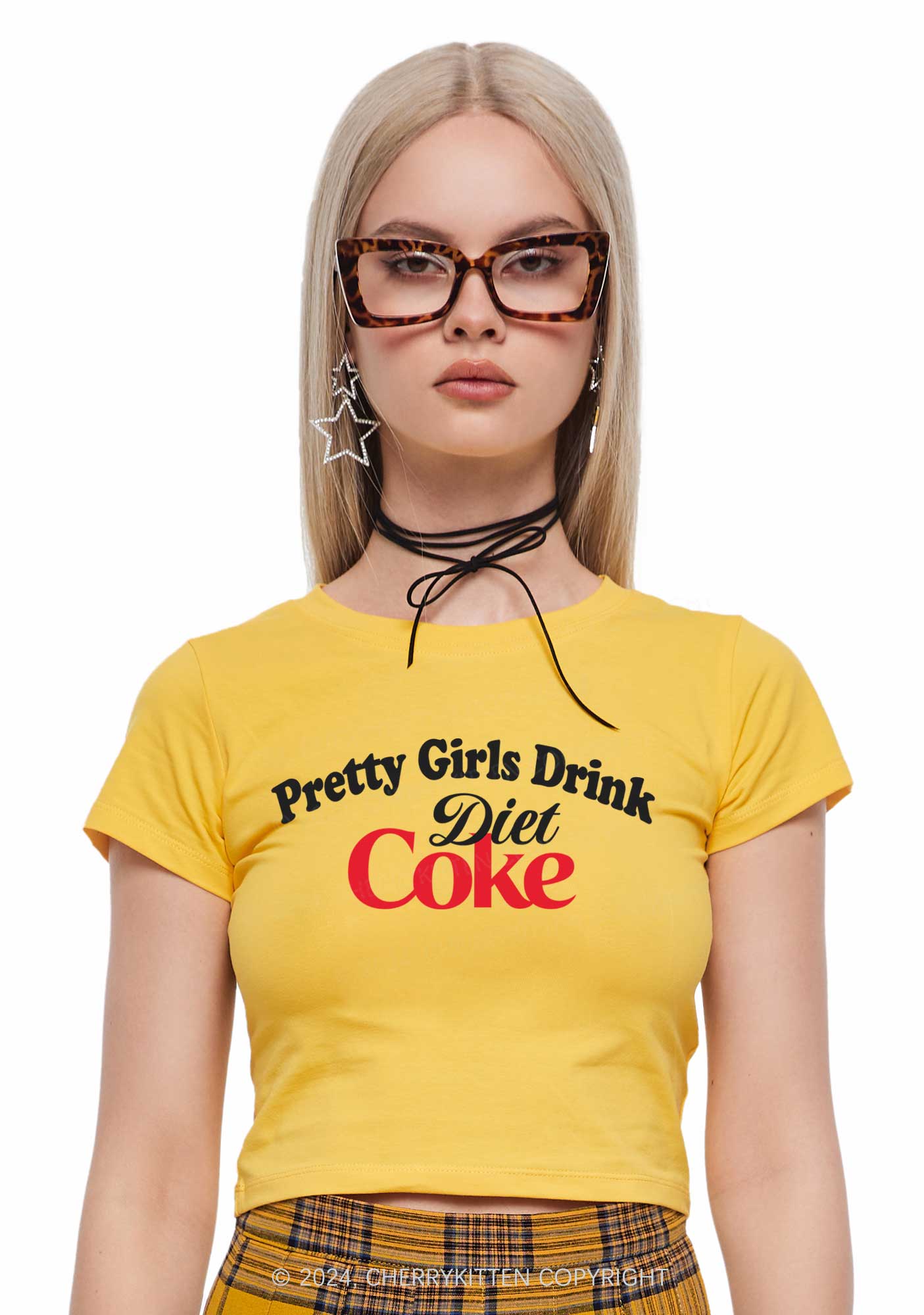 Pretty Girls Drink Diet Coke Y2K Baby Tee Cherrykitten - Image 2
