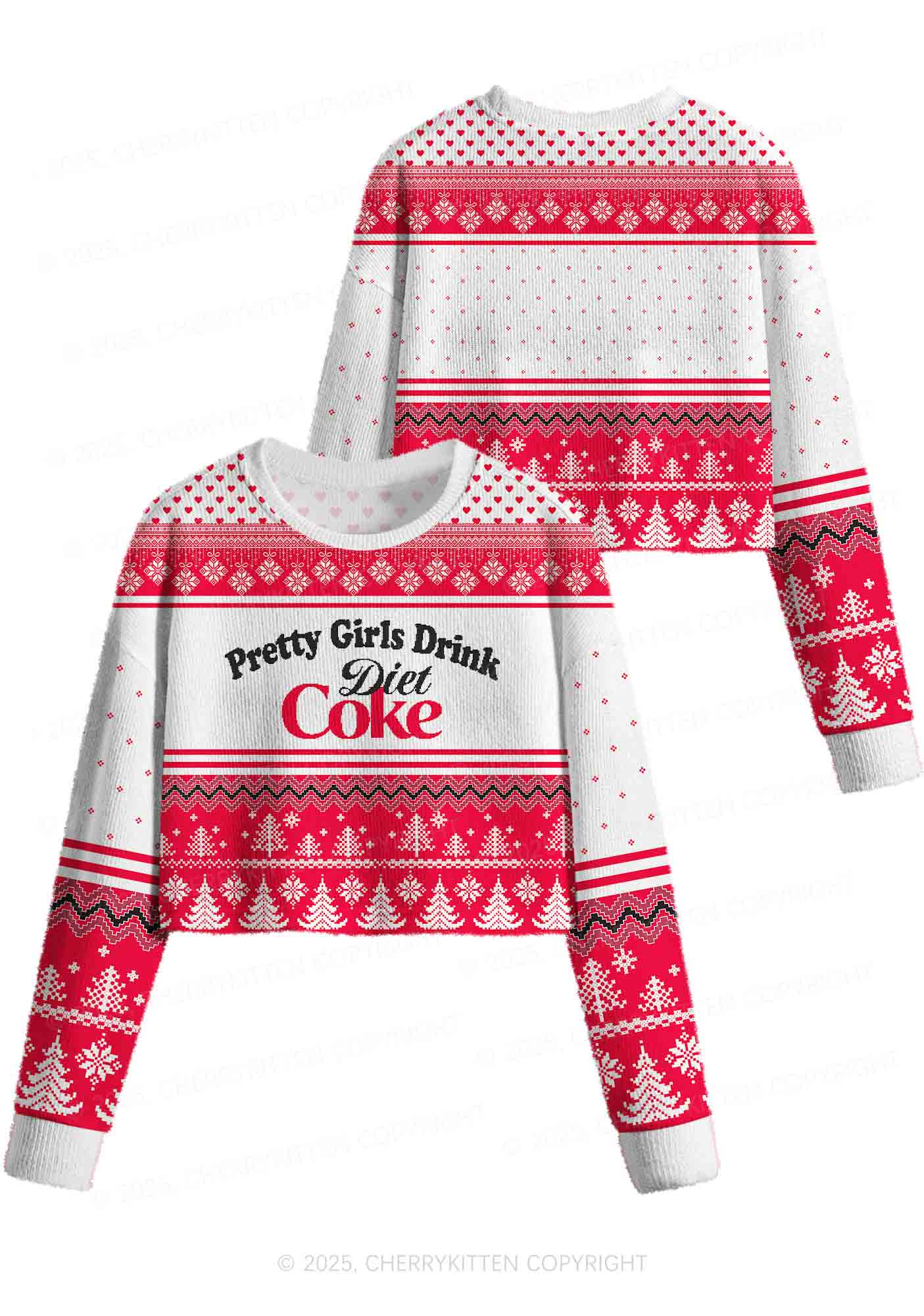 Pretty Girls Drink Diet Coke Y2K Christmas Crop Knit Sweatshirt Cherrykitten - Image 3