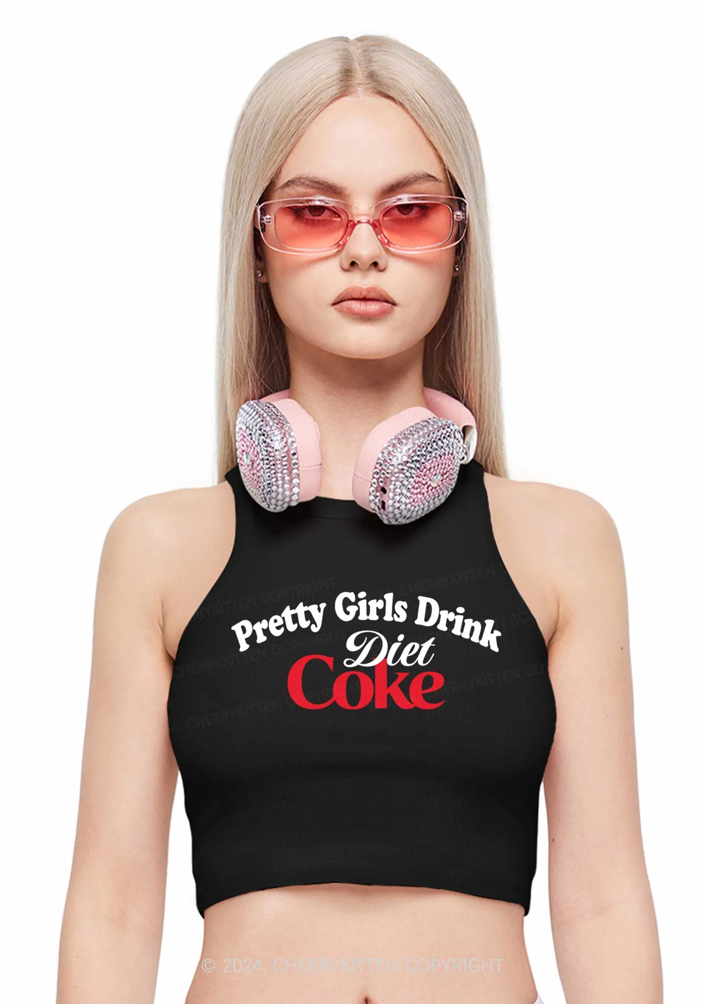 Pretty Girls Drink Diet Coke Y2K Crop Tank Top Cherrykitten - Image 2