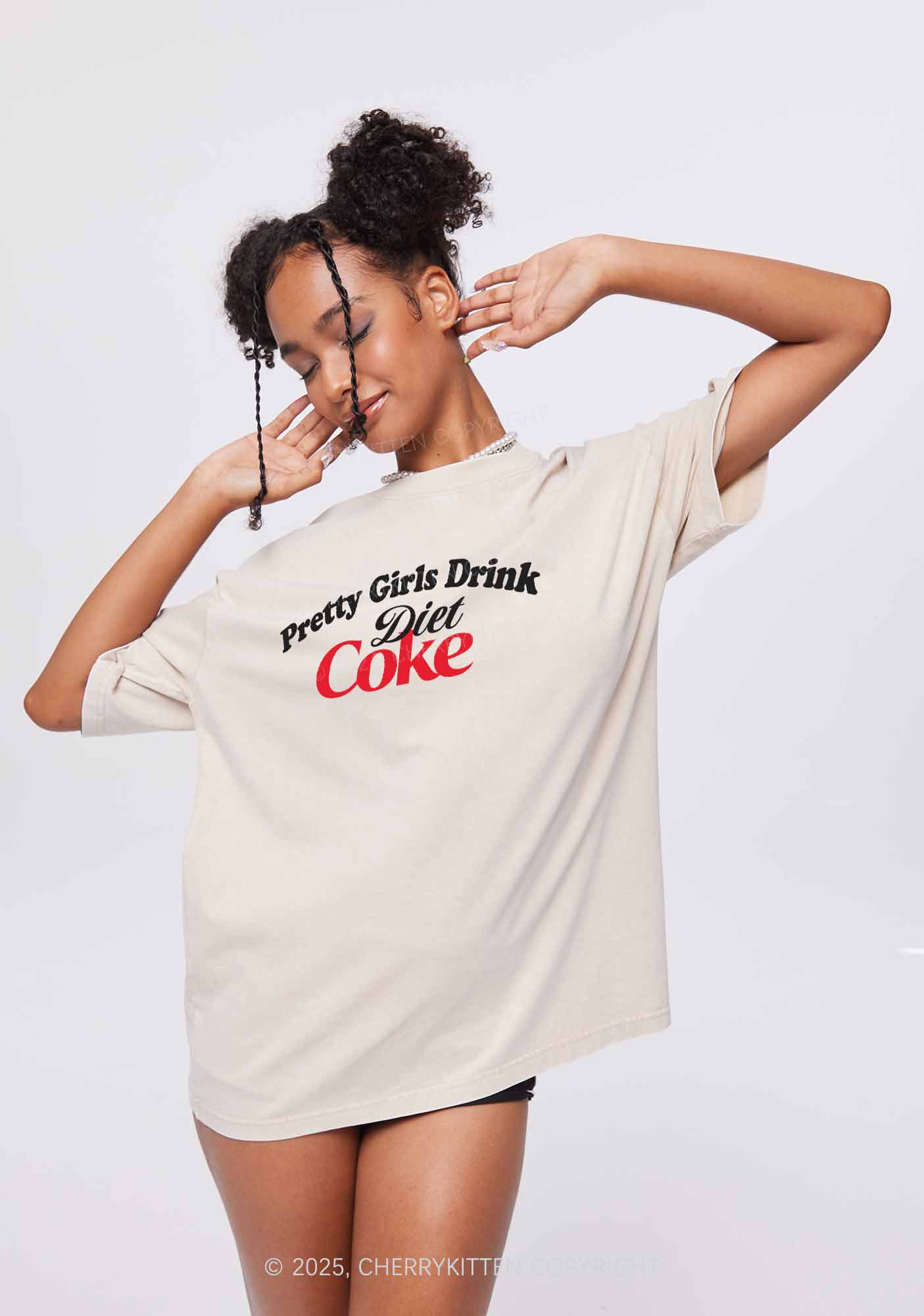 Pretty Girls Drink Diet Coke Y2K Washed Tee Cherrykitten - Image 2