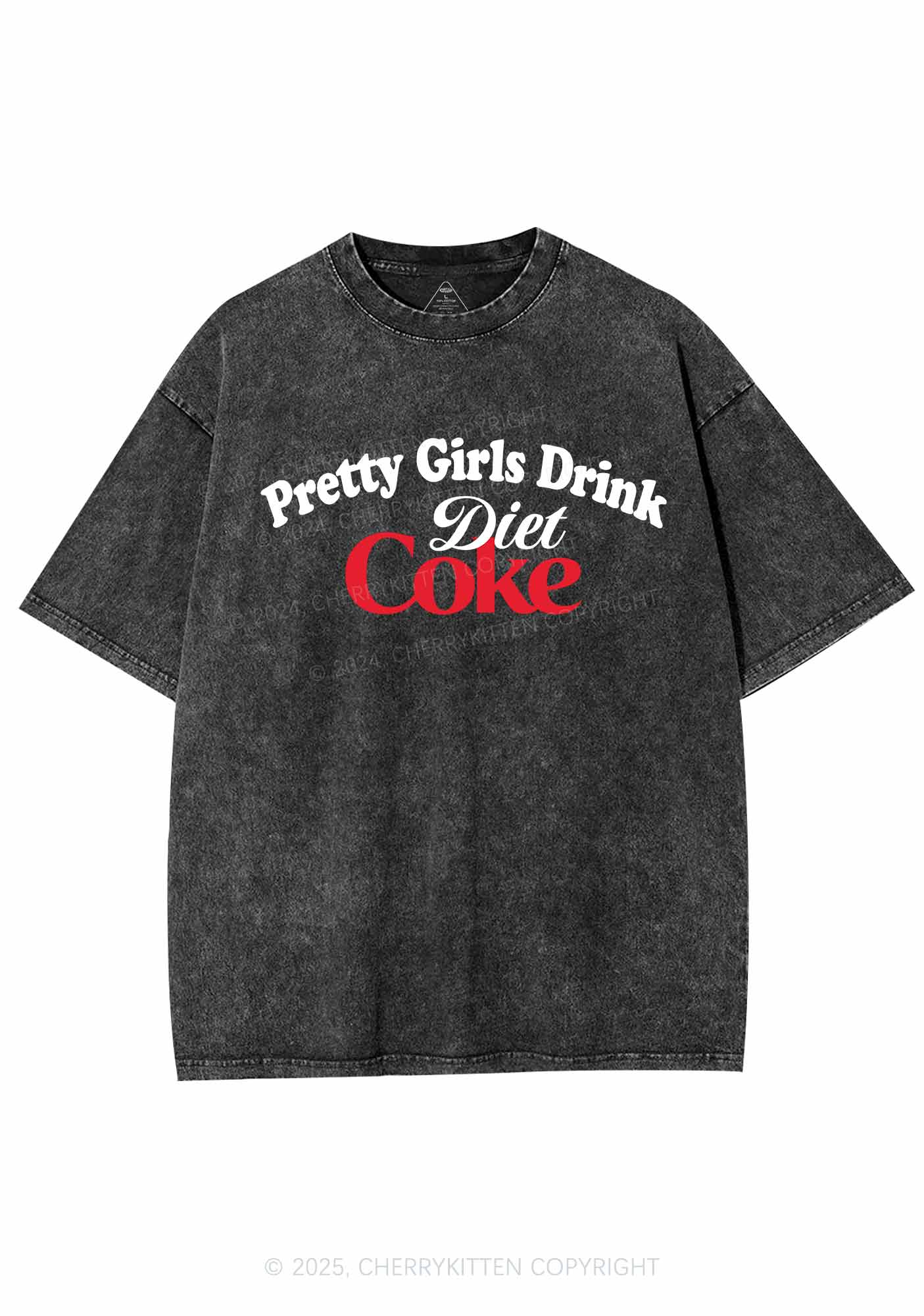 Pretty Girls Drink Diet Coke Y2K Washed Tee Cherrykitten - Image 3