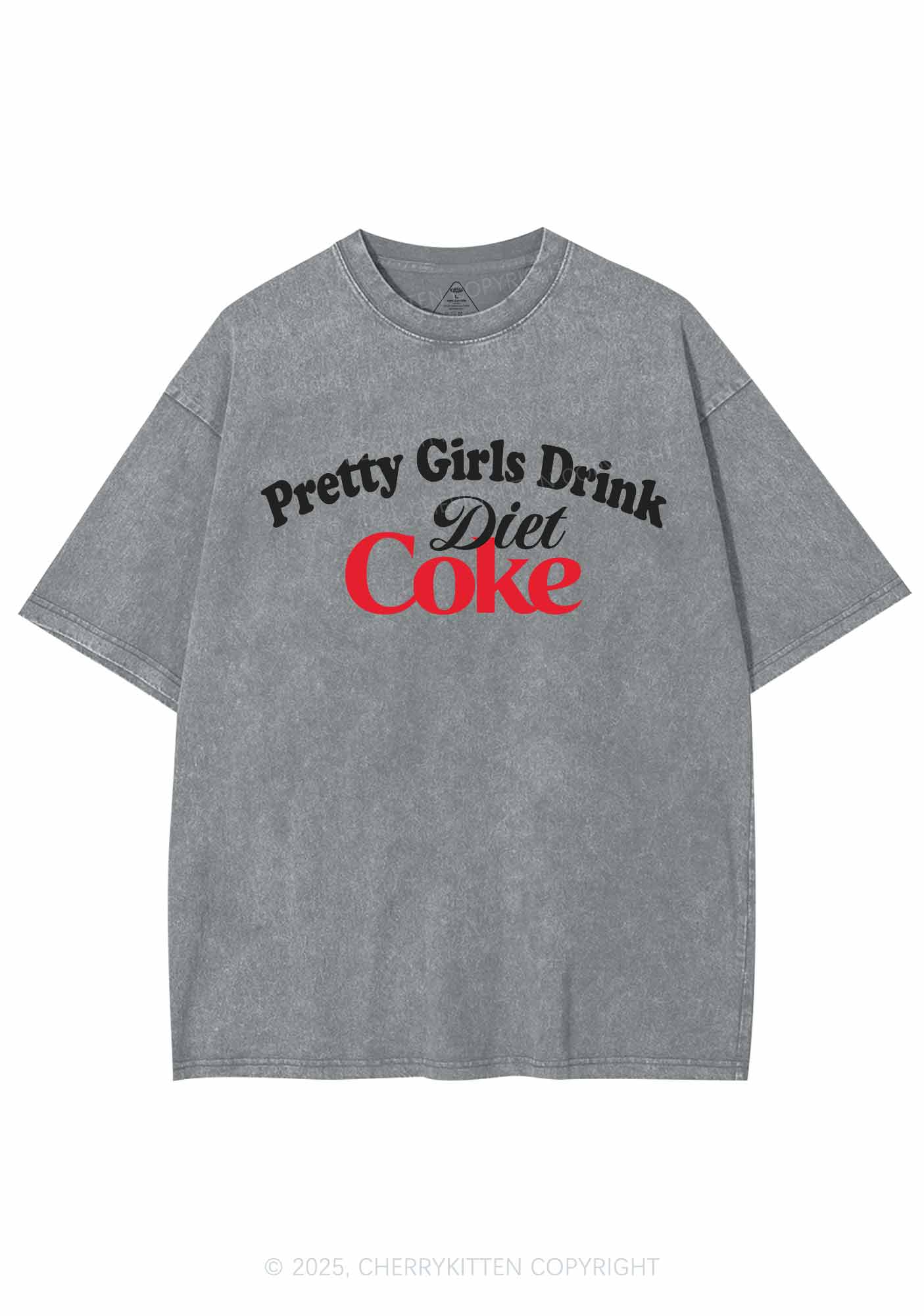 Pretty Girls Drink Diet Coke Y2K Washed Tee Cherrykitten - Image 6