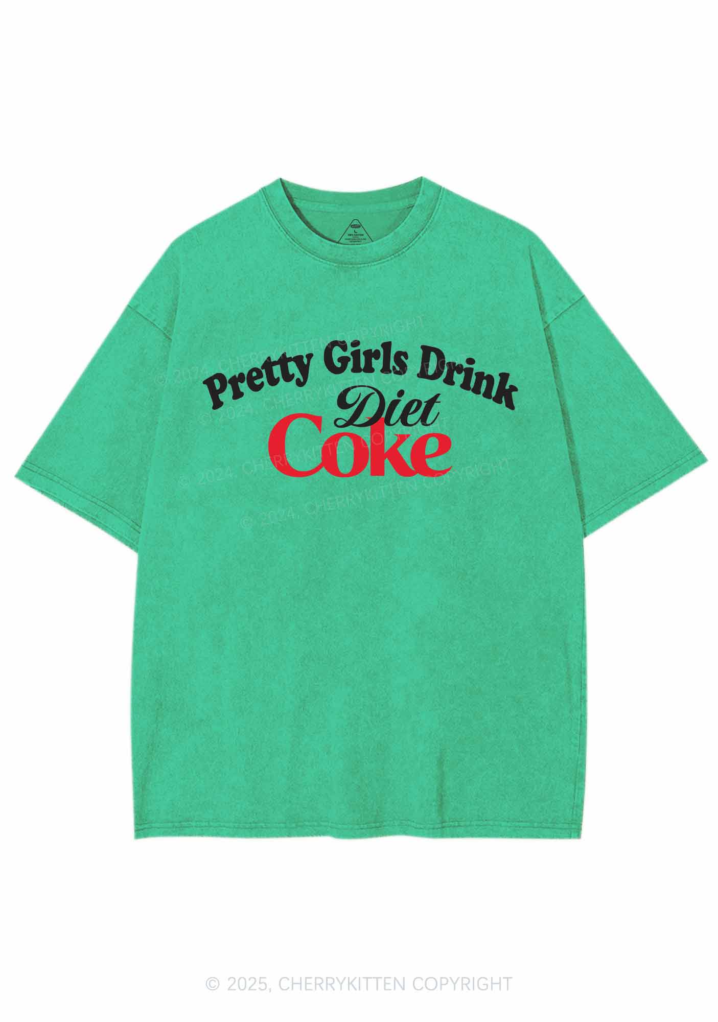 Pretty Girls Drink Diet Coke Y2K Washed Tee Cherrykitten - Image 8