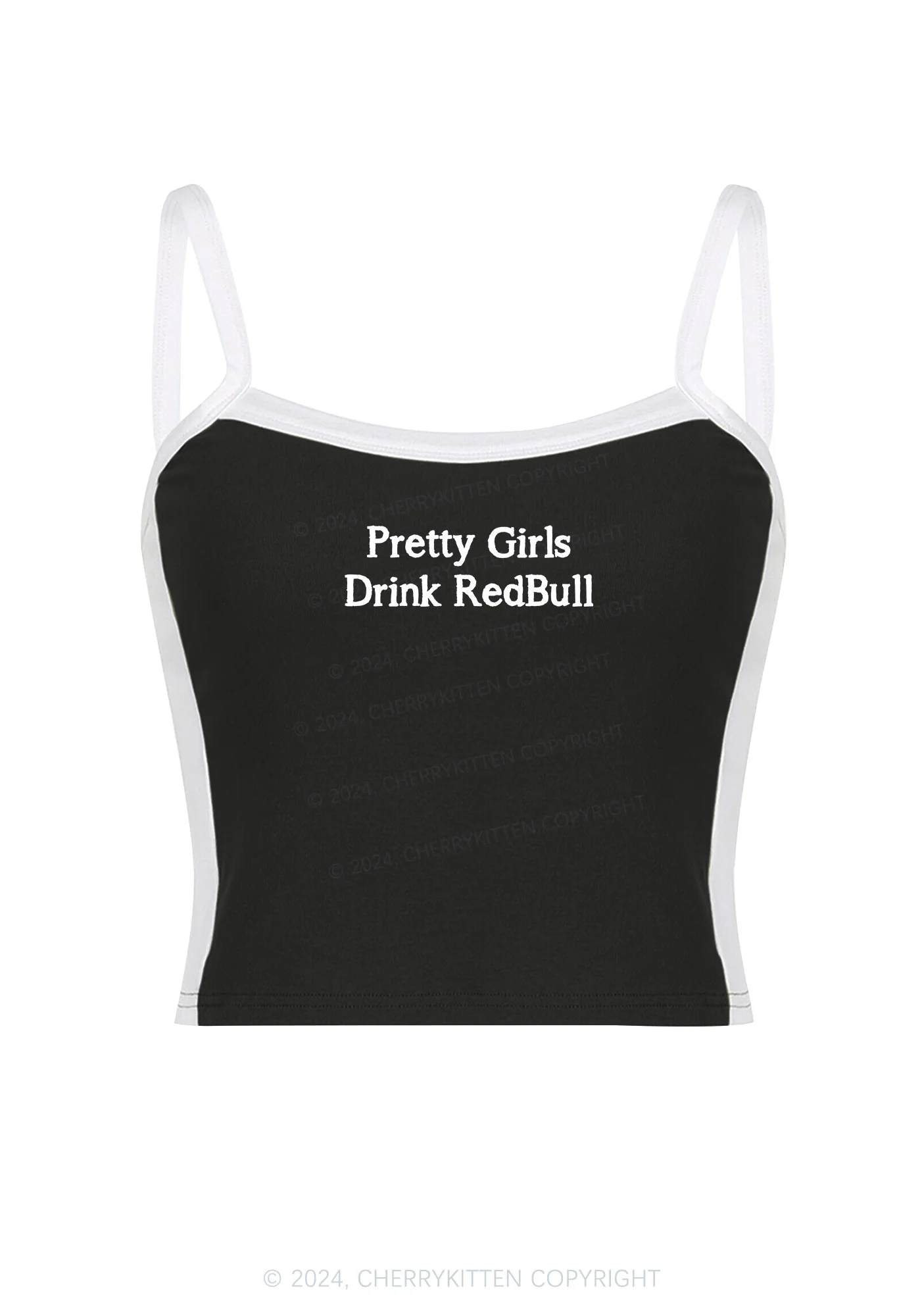 Pretty Girls Drink Red Y2K Color Block Crop Cami Top Cherrykitten - Image 2
