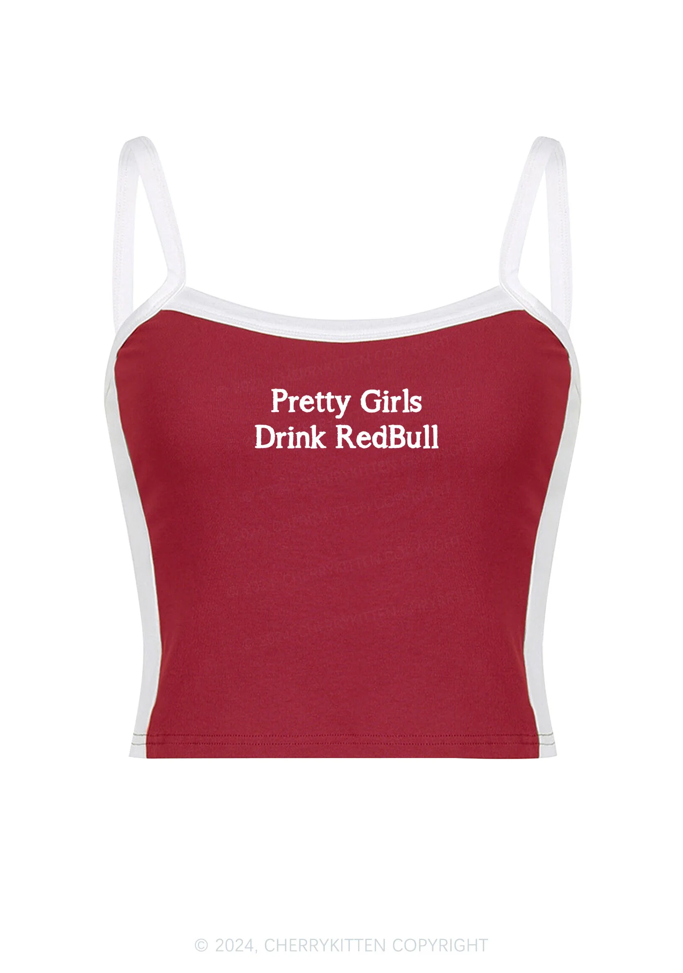 Pretty Girls Drink Red Y2K Color Block Crop Cami Top Cherrykitten - Image 3