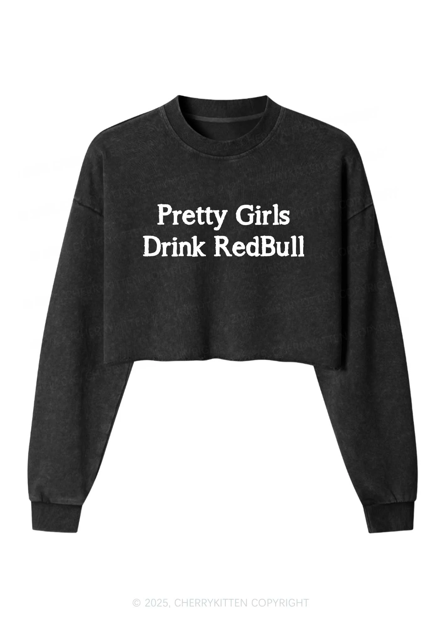 Pretty Girls Drink Red Y2K Crop Washed Sweatshirts Cherrykitten - Image 3