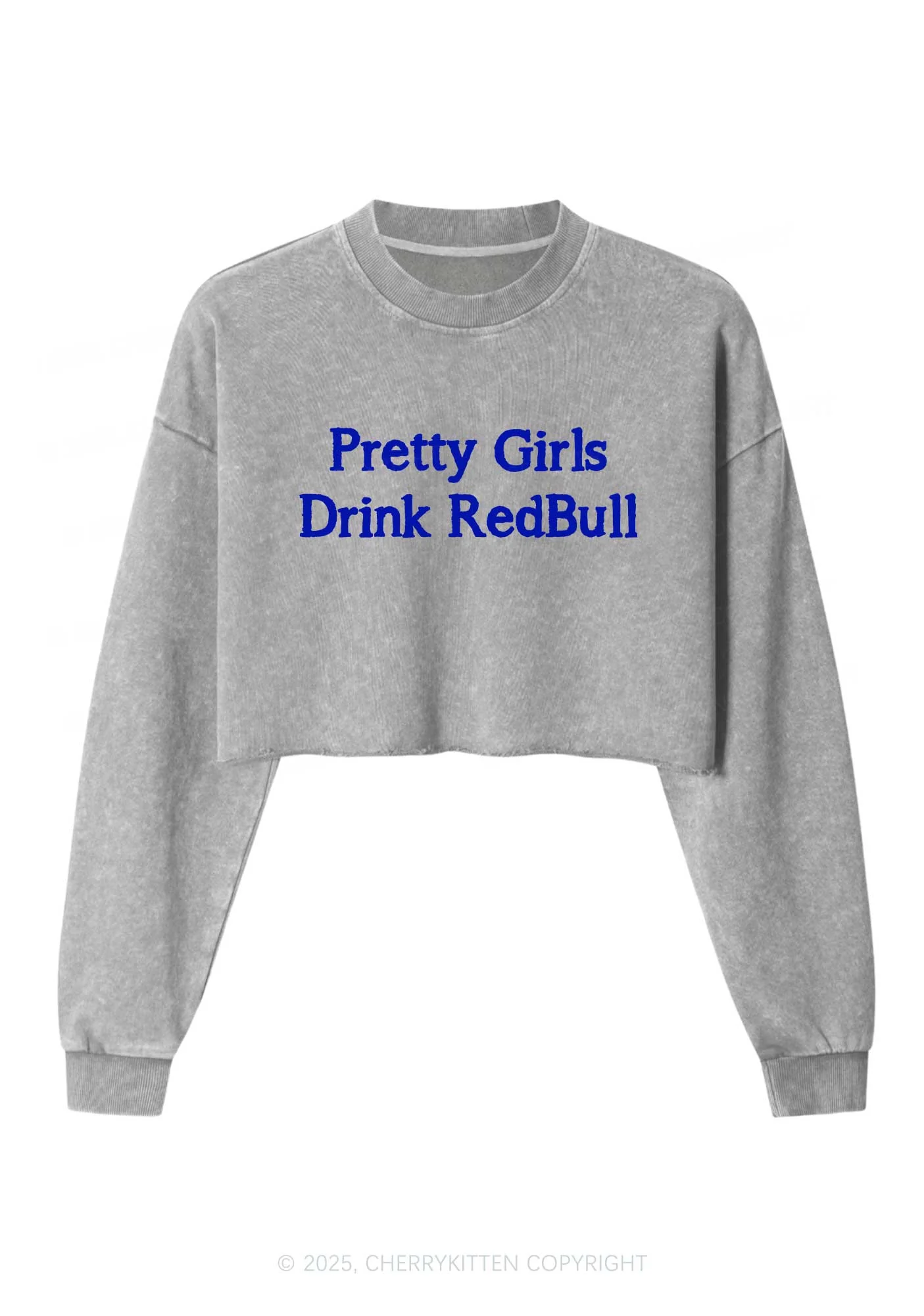 Pretty Girls Drink Red Y2K Crop Washed Sweatshirts Cherrykitten - Image 4