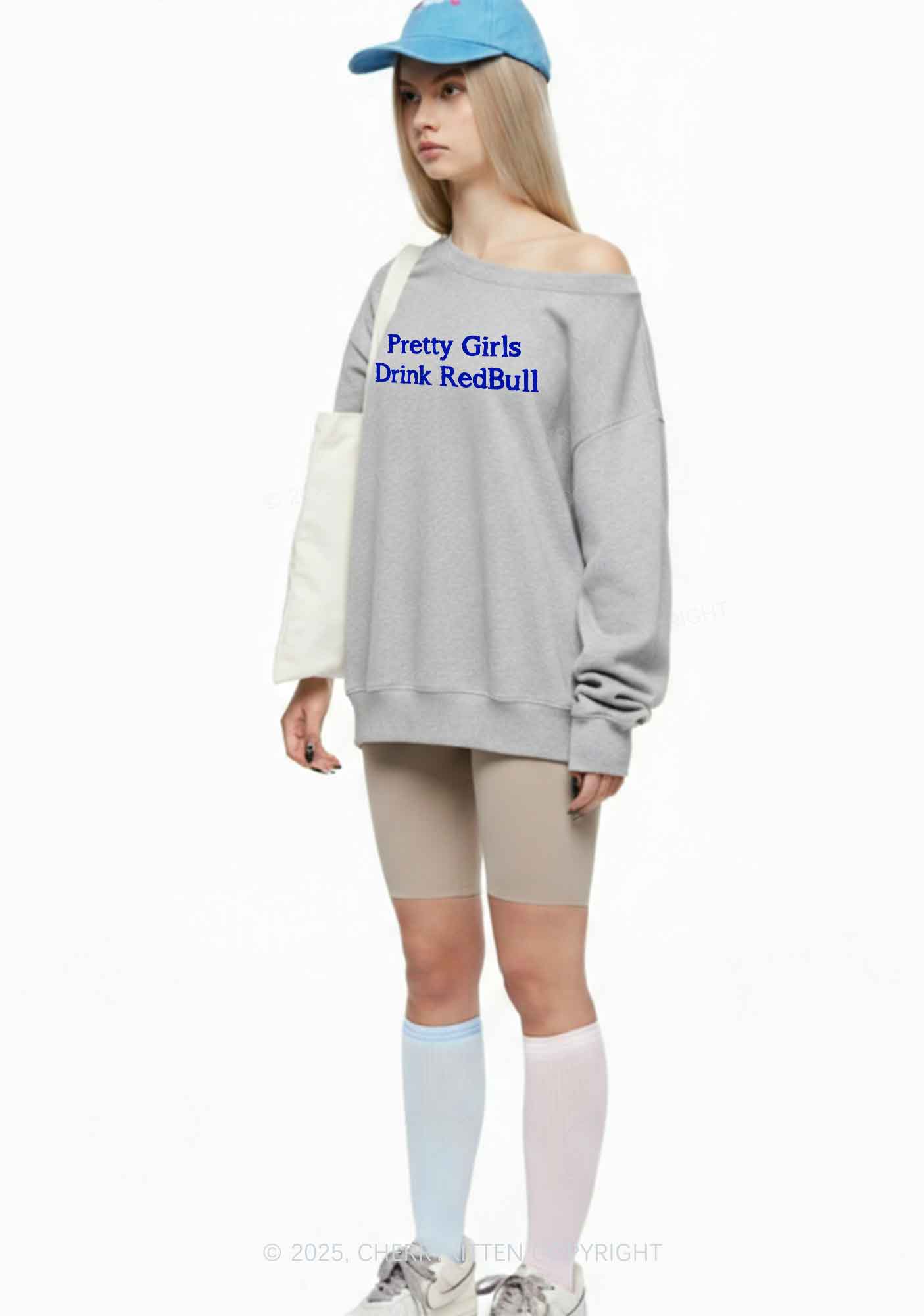 Pretty Girls Drink Red Y2K Off Shoulder Sweatshirts Cherrykitten - Image 2