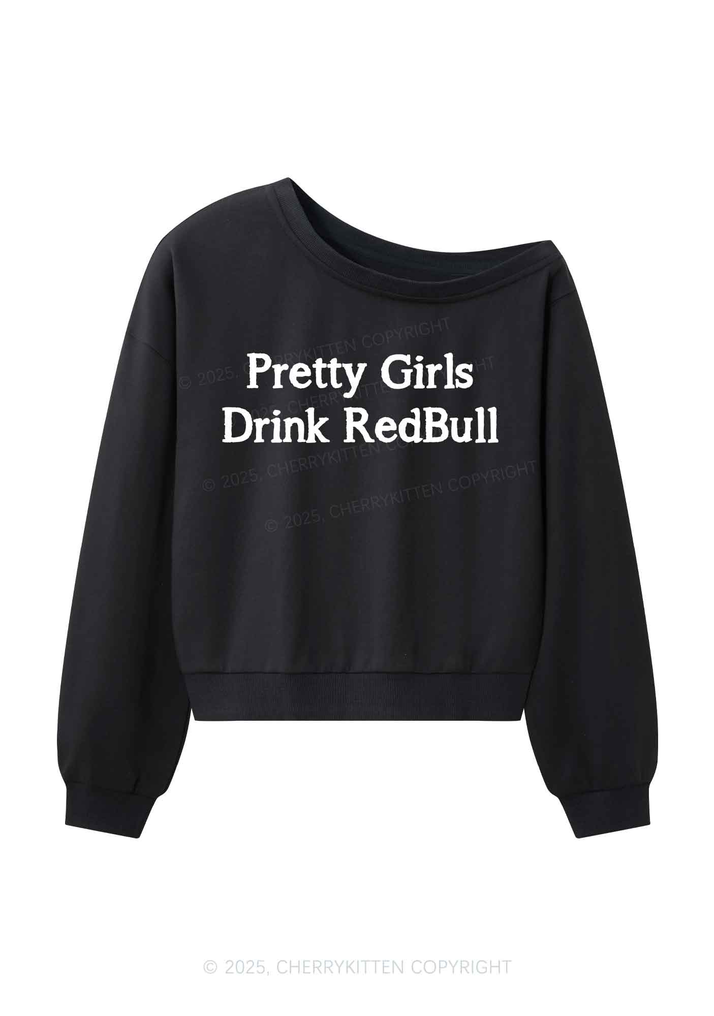 Pretty Girls Drink Red Y2K Off Shoulder Sweatshirts Cherrykitten - Image 3