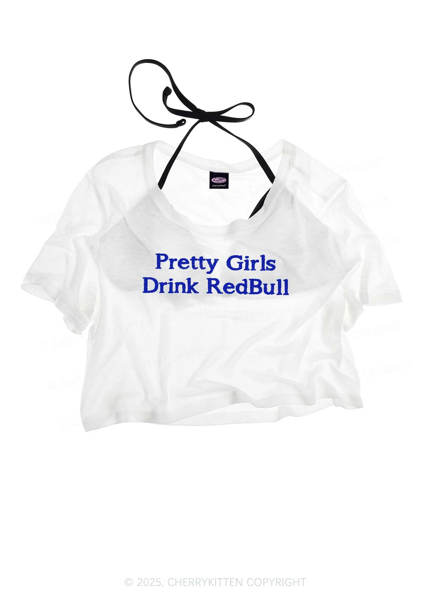 Pretty Girls Drink Red Y2K Sheer Crop Tee Cherrykitten - Image 3