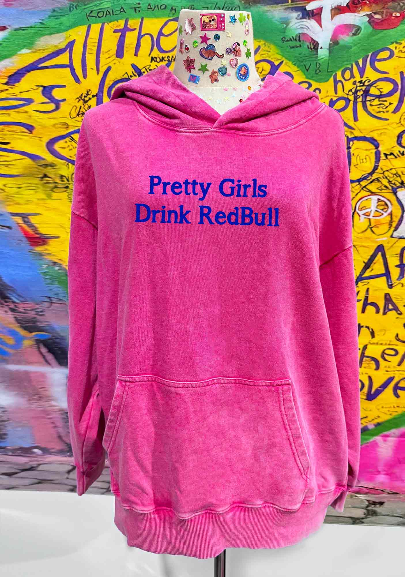 Pretty Girls Drink Red Y2K Washed Hoodie Cherrykitten - Image 2