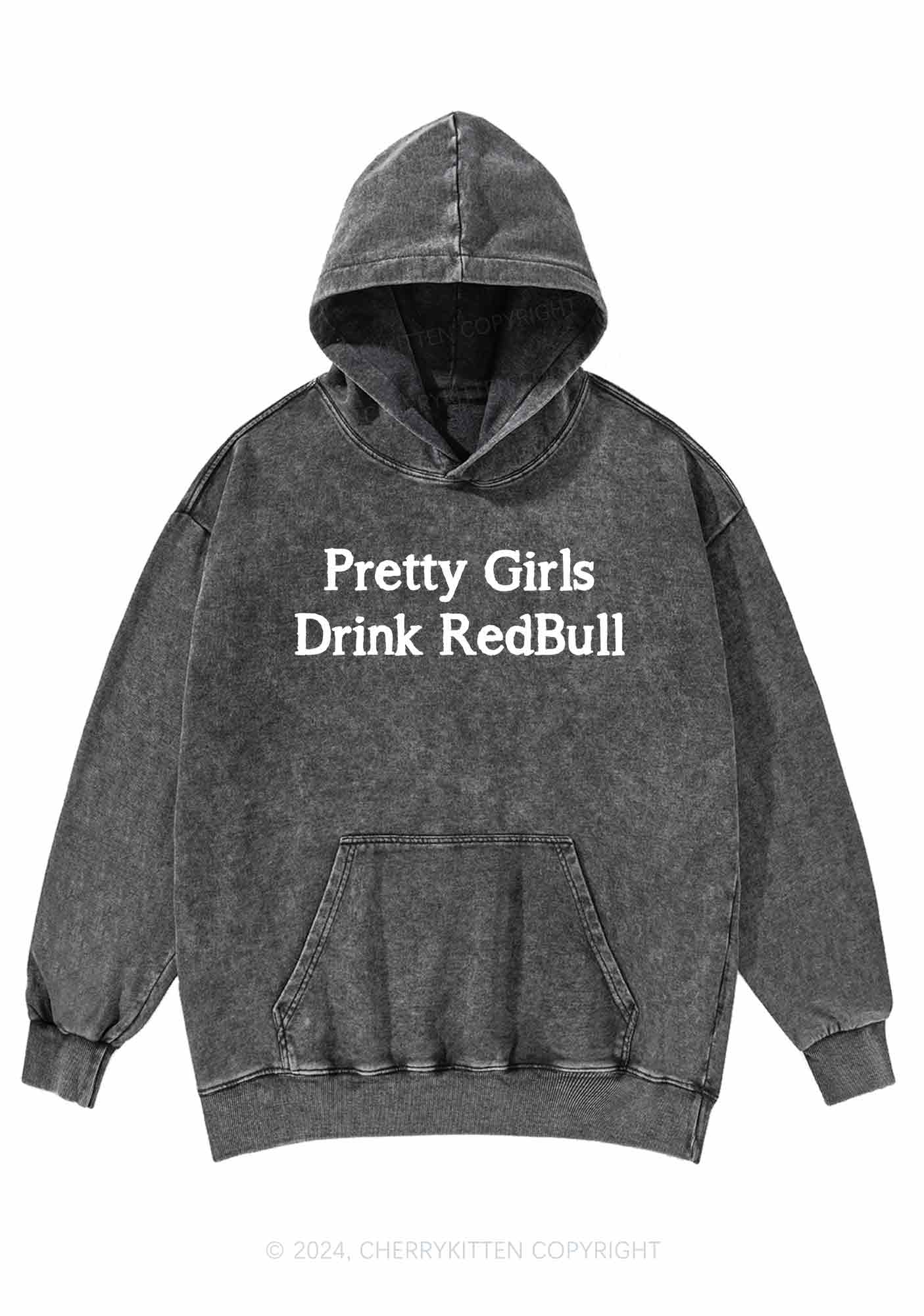 Pretty Girls Drink Red Y2K Washed Hoodie Cherrykitten - Image 3
