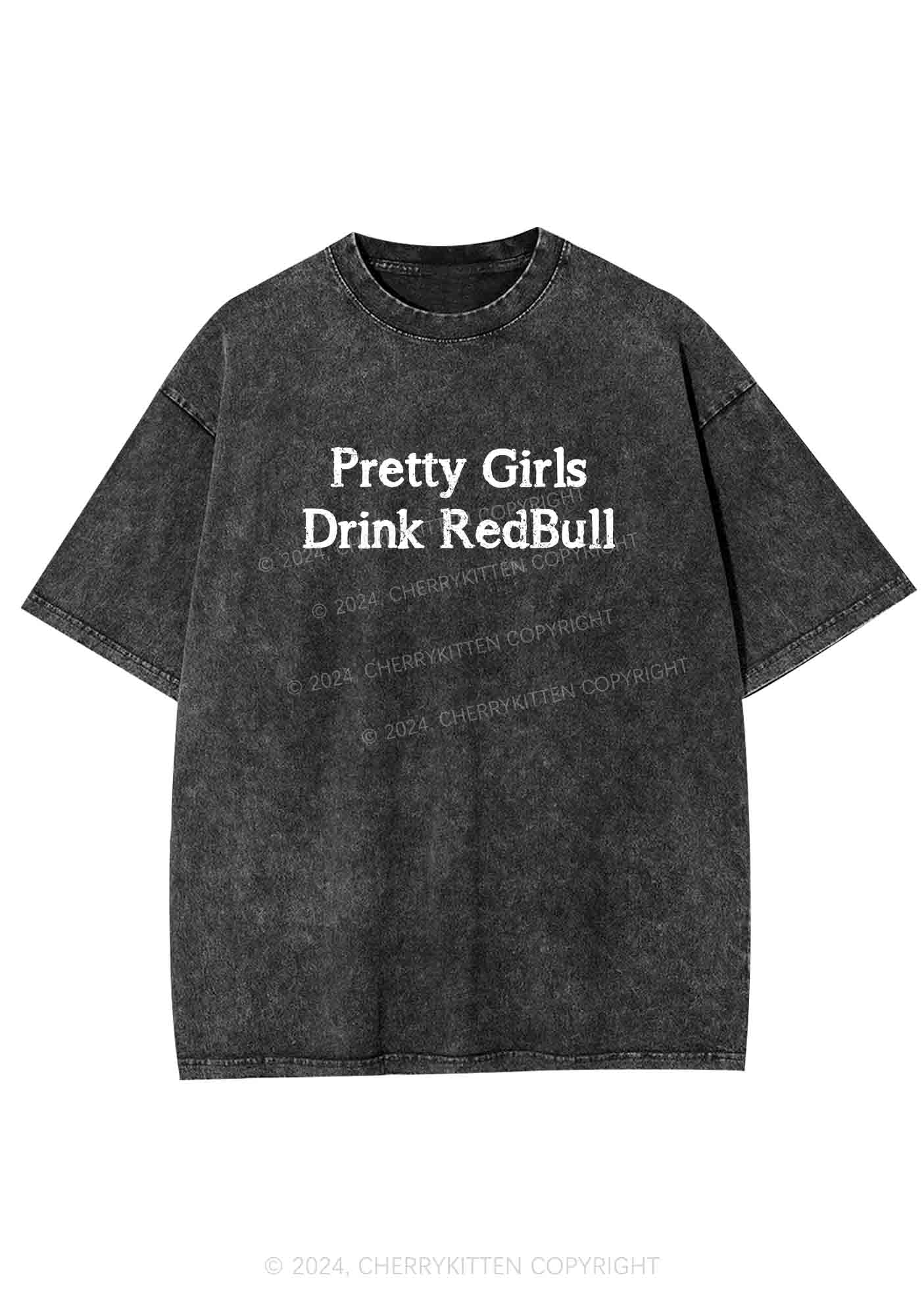 Pretty Girls Drink Red Y2K Washed Tee Cherrykitten - Image 4
