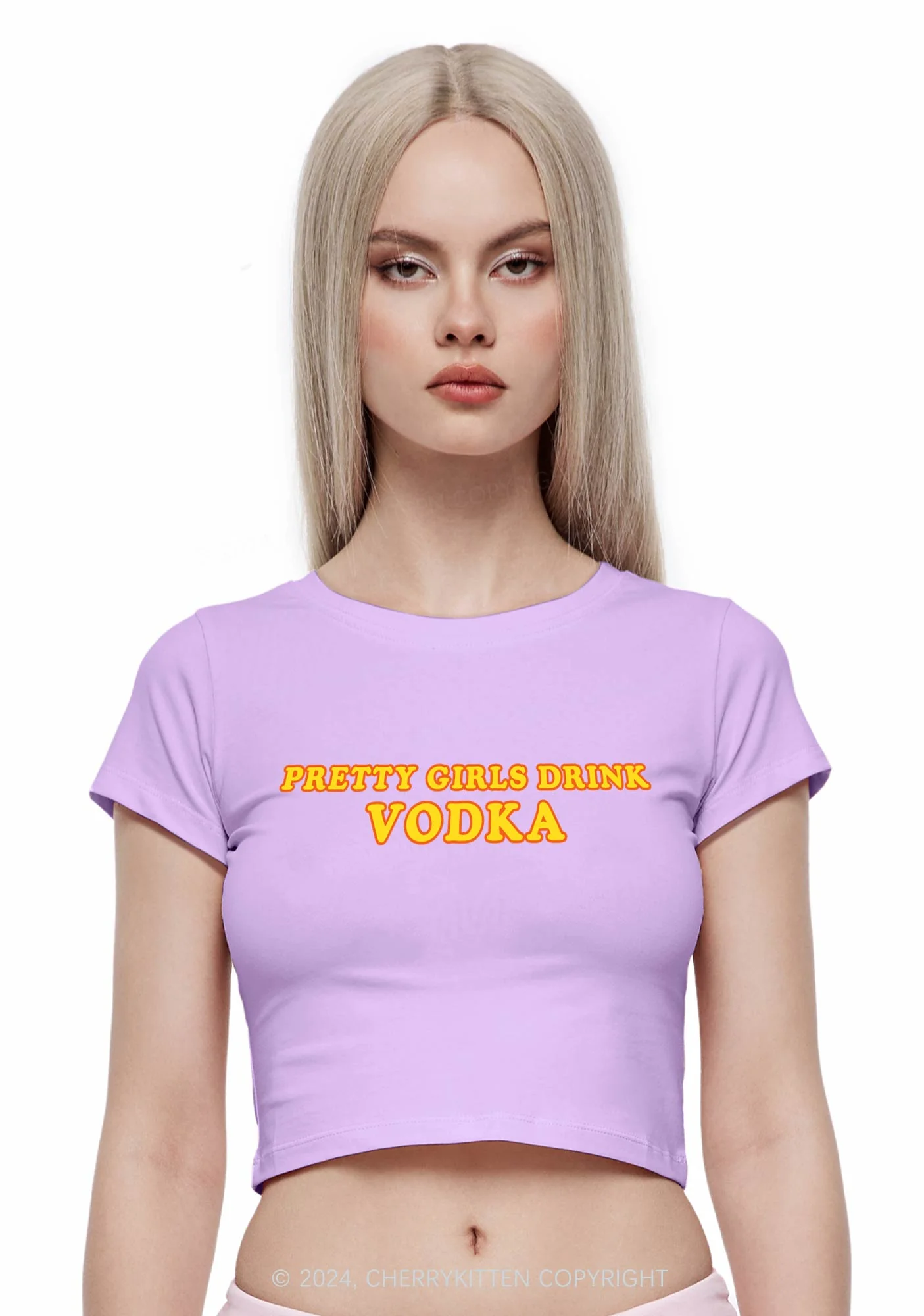 Pretty Girls Drink Vodka Y2K Baby Tee Cherrykitten - Image 2