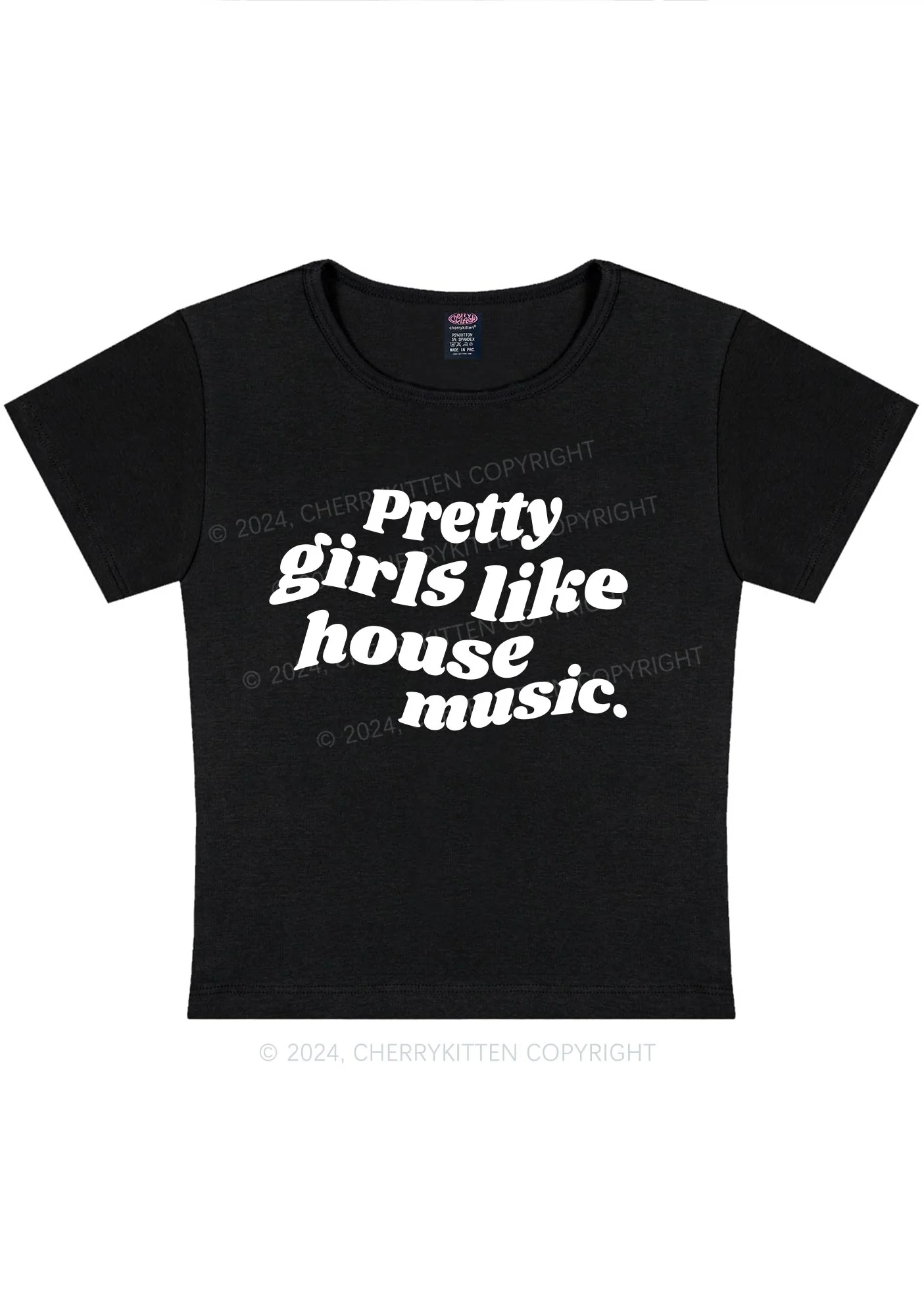 Pretty Girls Like House Music Y2K Baby Tee Cherrykitten - Image 3