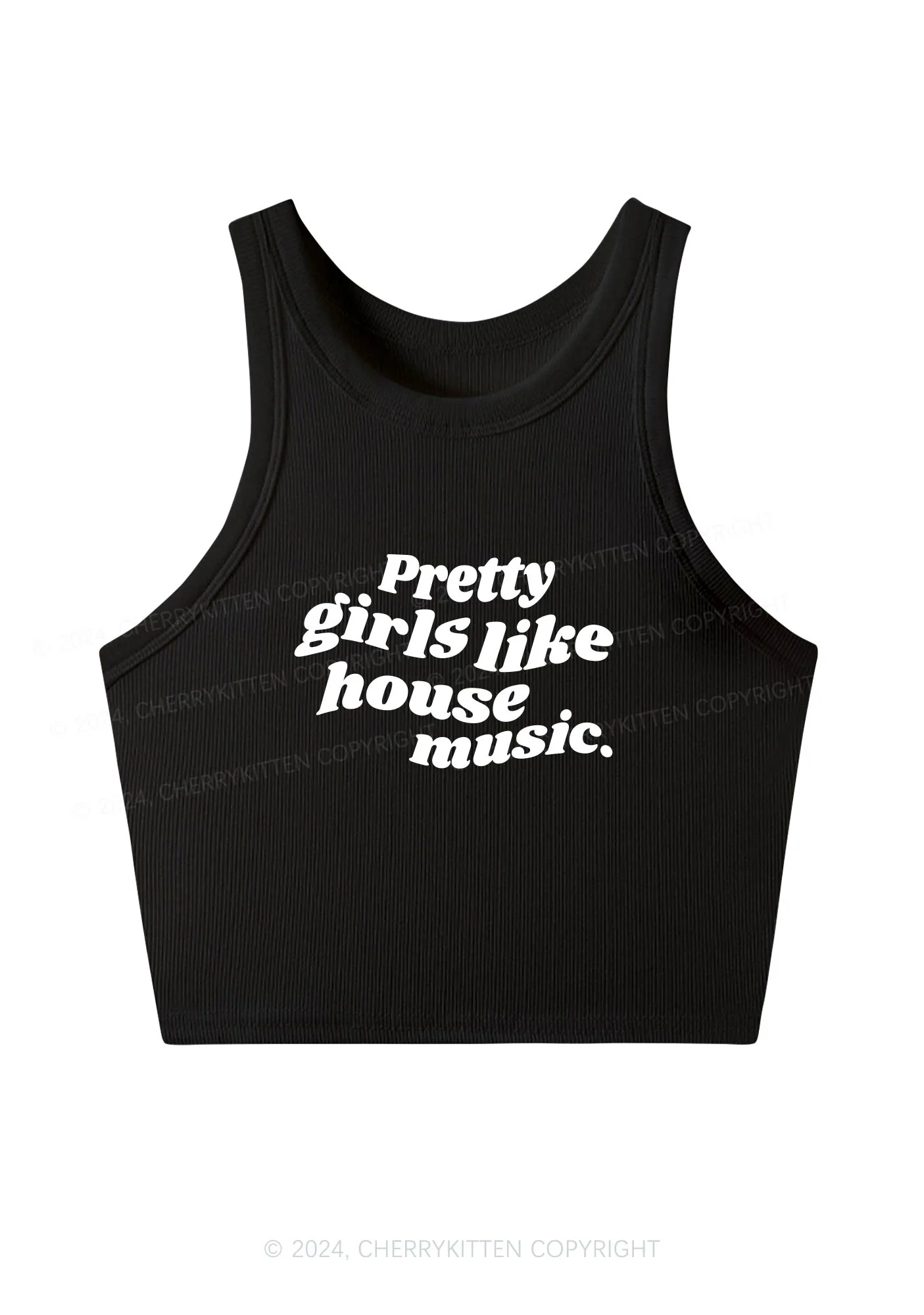 Pretty Girls Like House Music Y2K Crop Tank Top Cherrykitten - Image 3