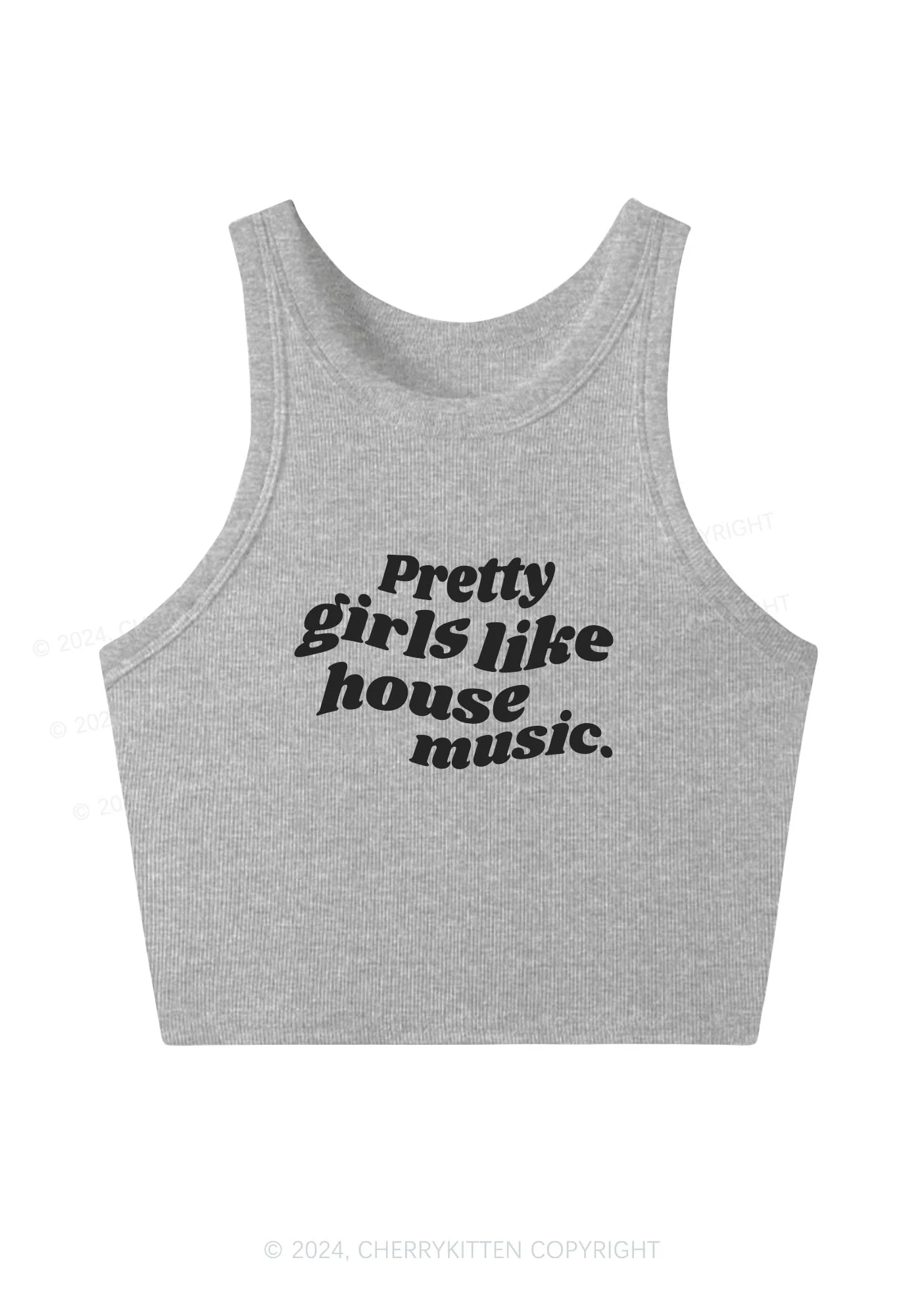 Pretty Girls Like House Music Y2K Crop Tank Top Cherrykitten - Image 5
