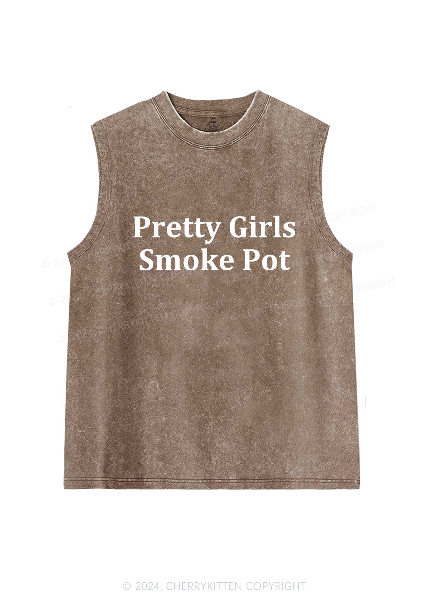 Pretty Girls Smoke Pot Y2K Washed Tank Cherrykitten - Image 5