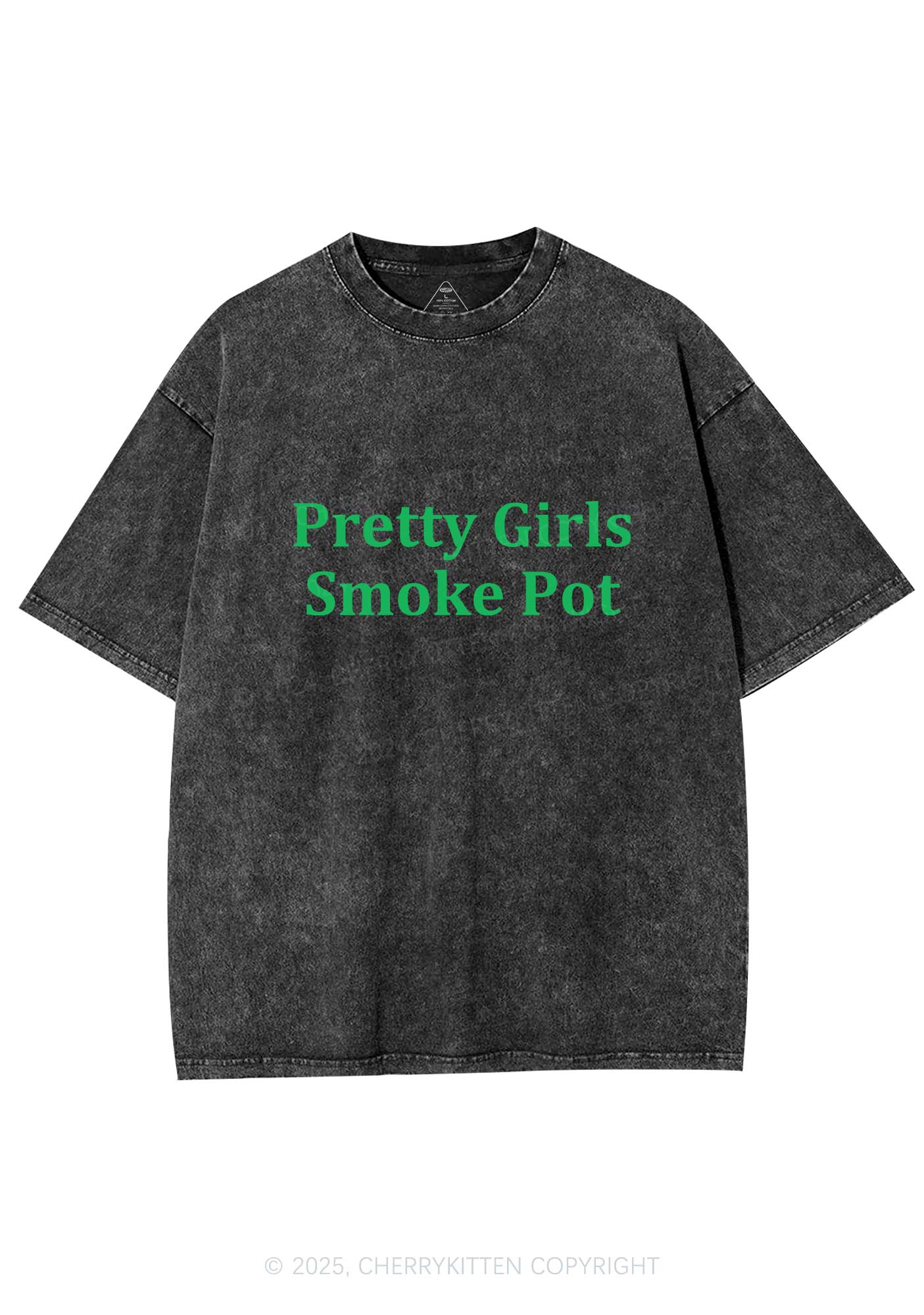 Pretty Girls Smoke Pot Y2K Washed Tee Cherrykitten - Image 3