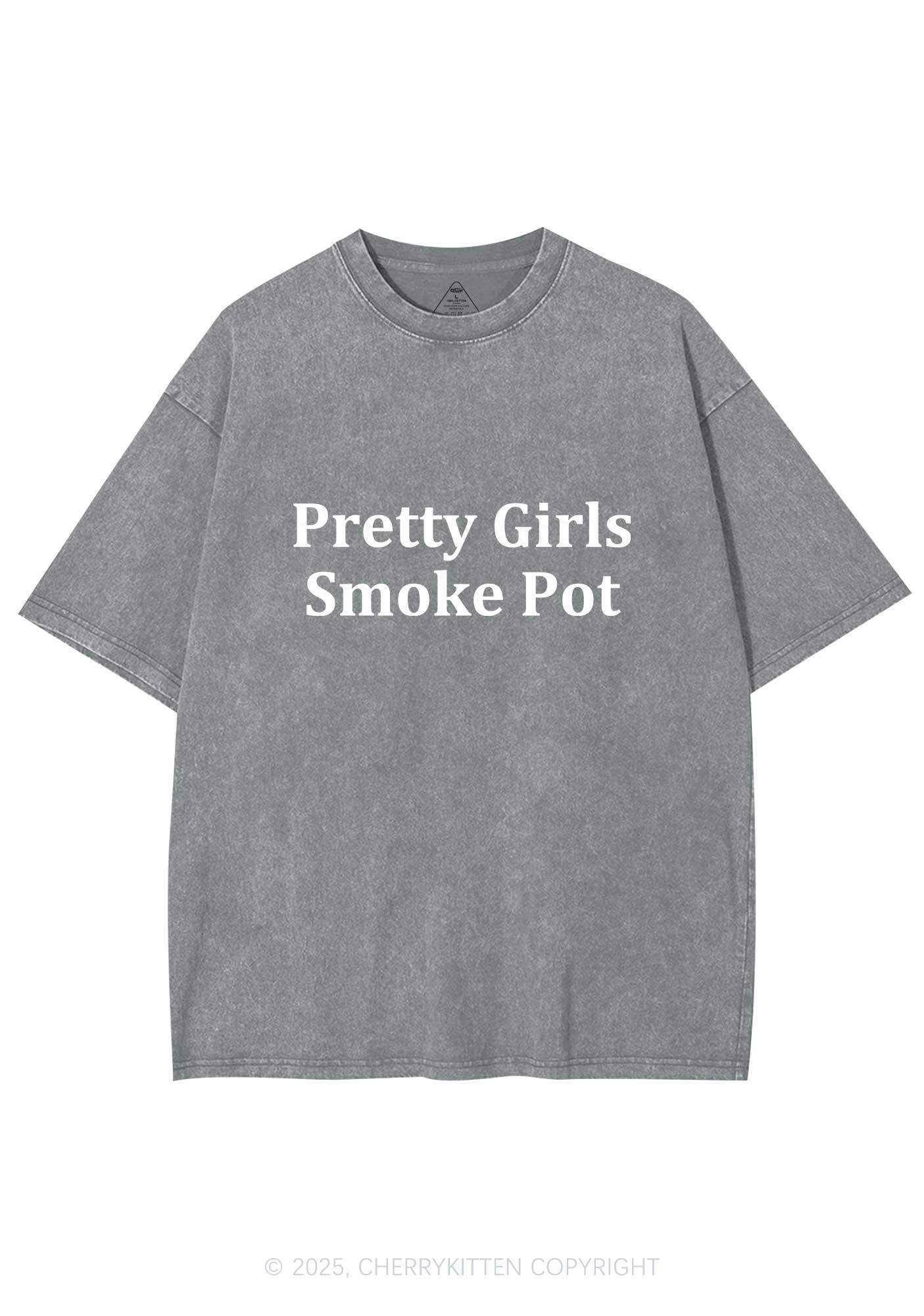 Pretty Girls Smoke Pot Y2K Washed Tee Cherrykitten - Image 7