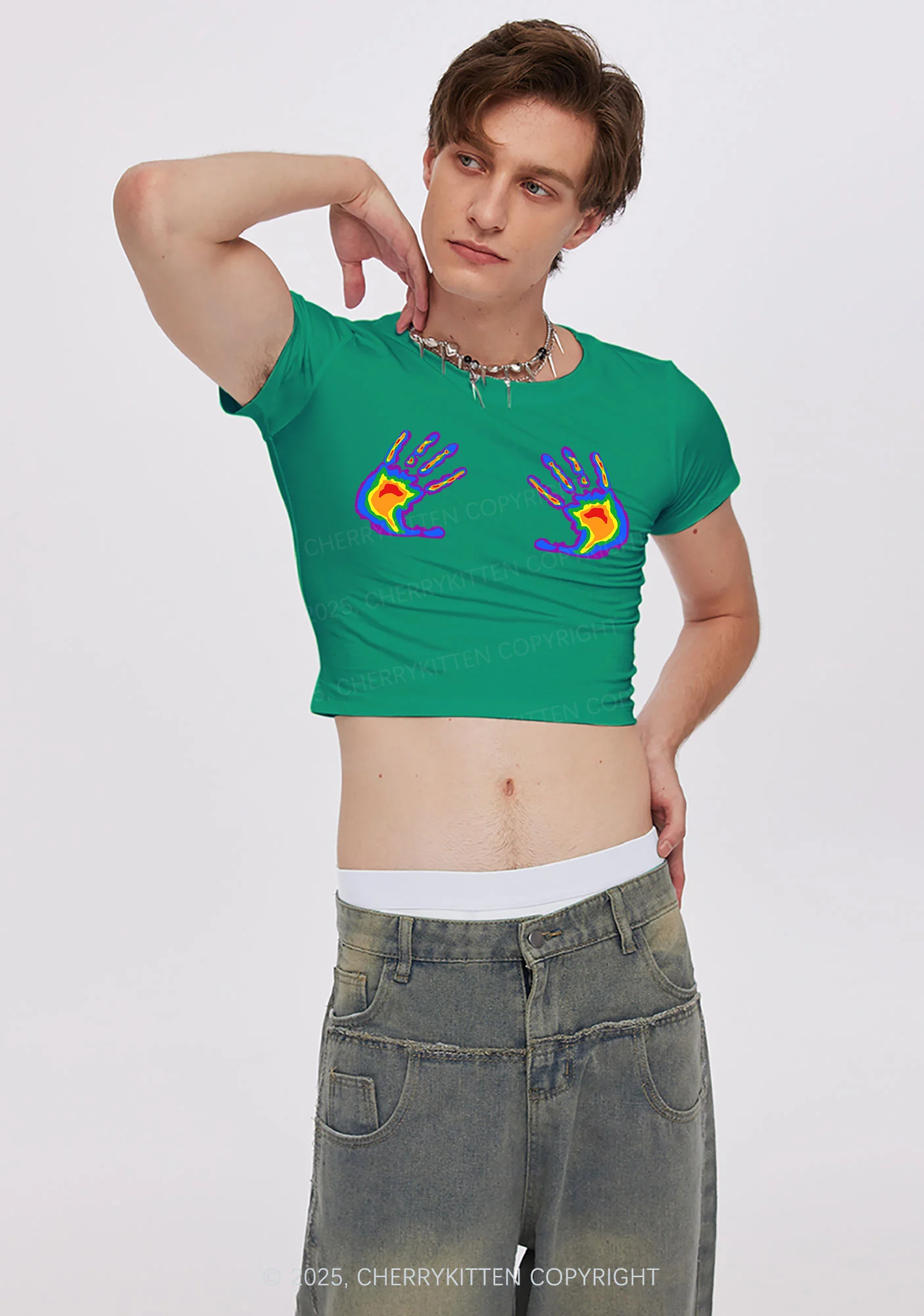 Pride Thermal Hands Y2K Baby Tee Cherrykitten - Image 3