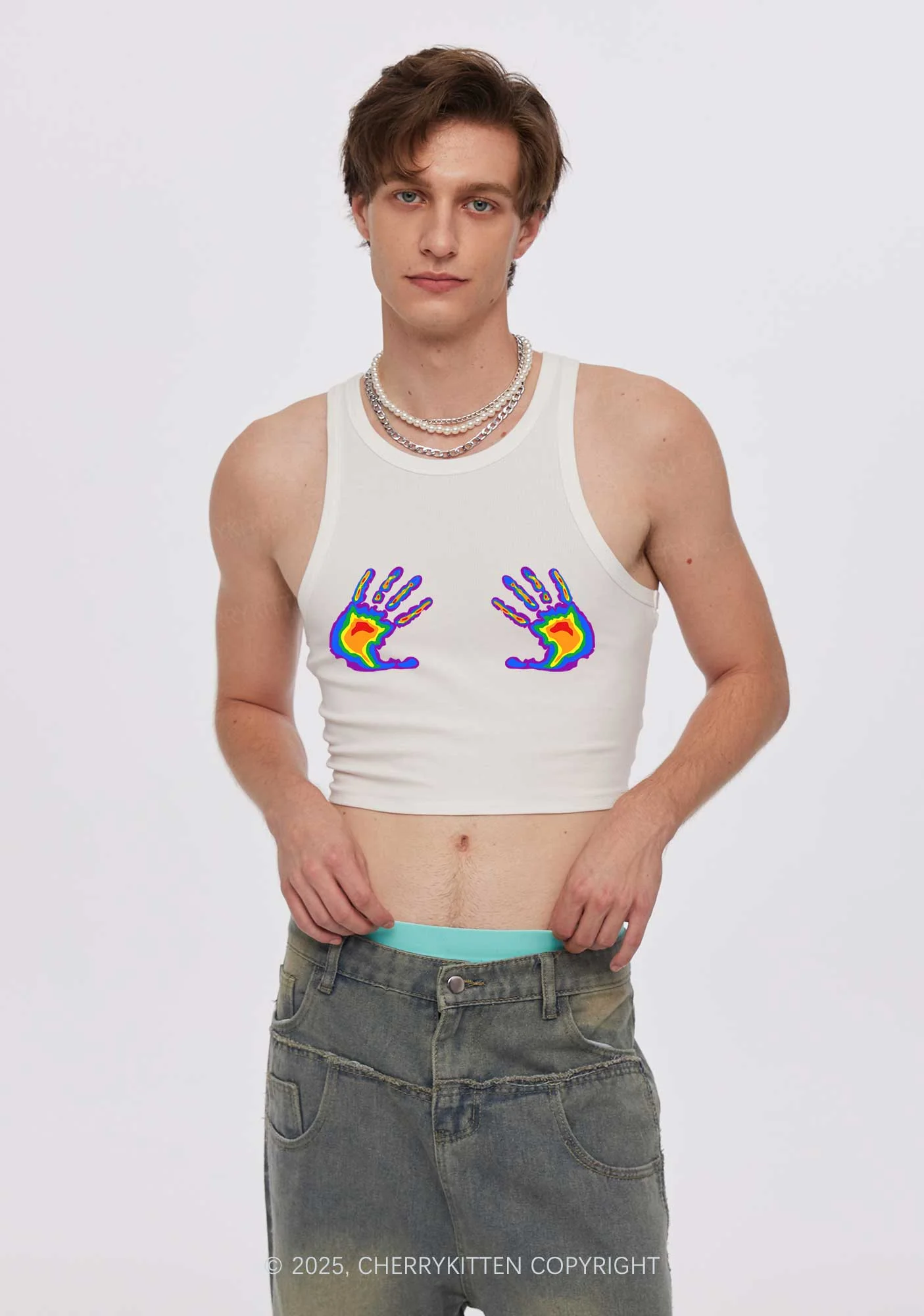 Pride Thermal Hands Y2K Crop Tank Top Cherrykitten - Image 2