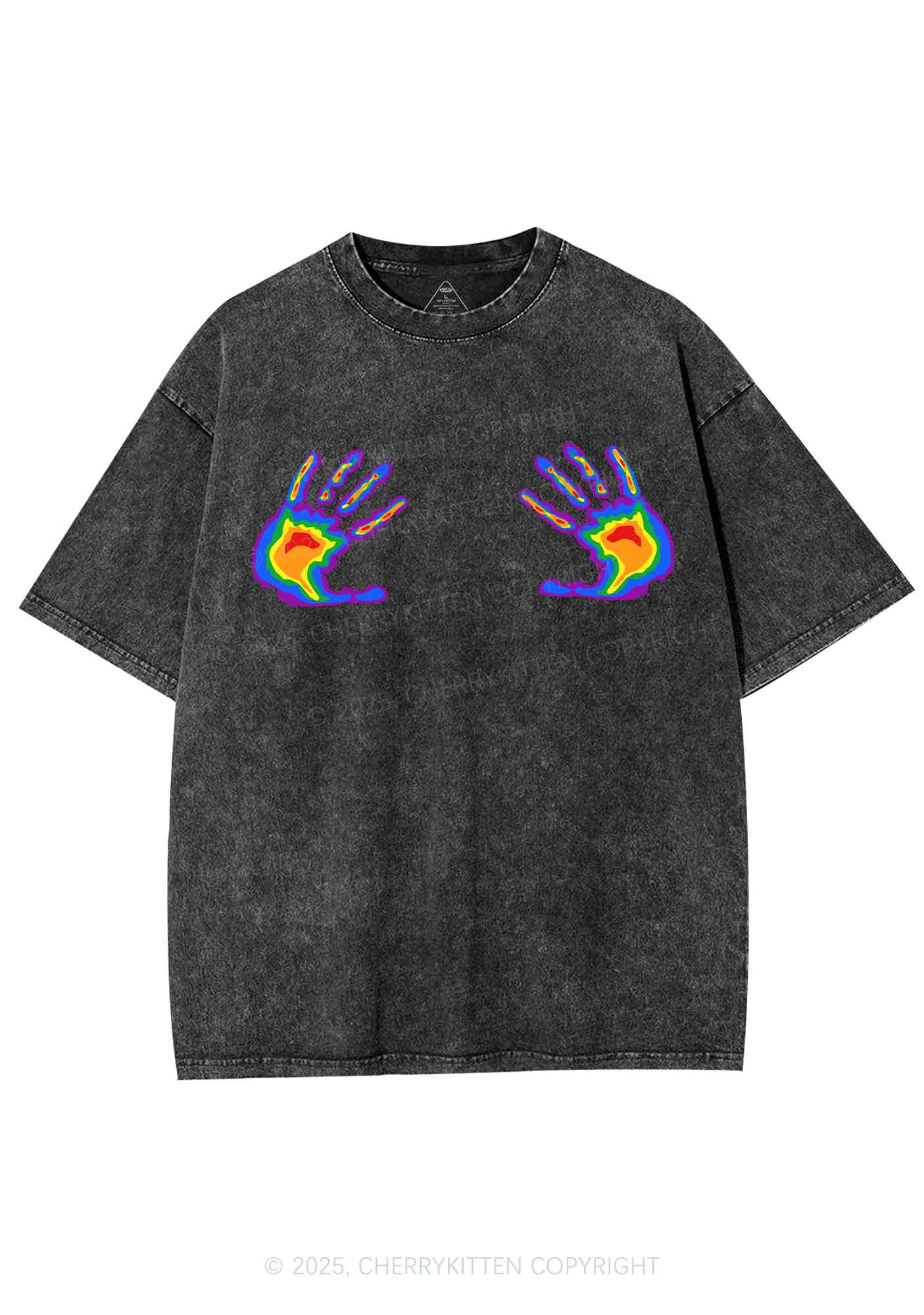 Pride Thermal Hands Y2K Shirts Washed Tee Cherrykitten - Image 3