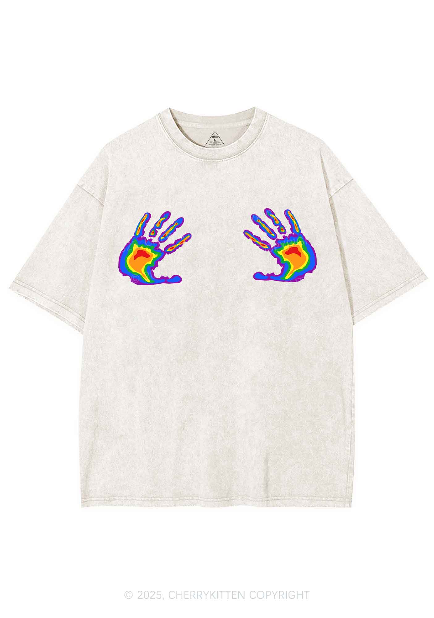 Pride Thermal Hands Y2K Shirts Washed Tee Cherrykitten - Image 4