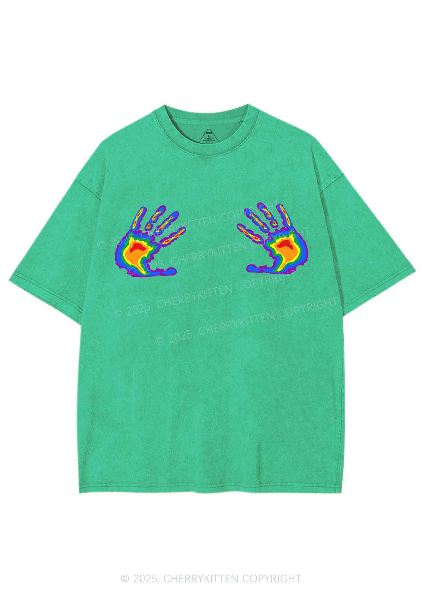 Pride Thermal Hands Y2K Shirts Washed Tee Cherrykitten - Image 5