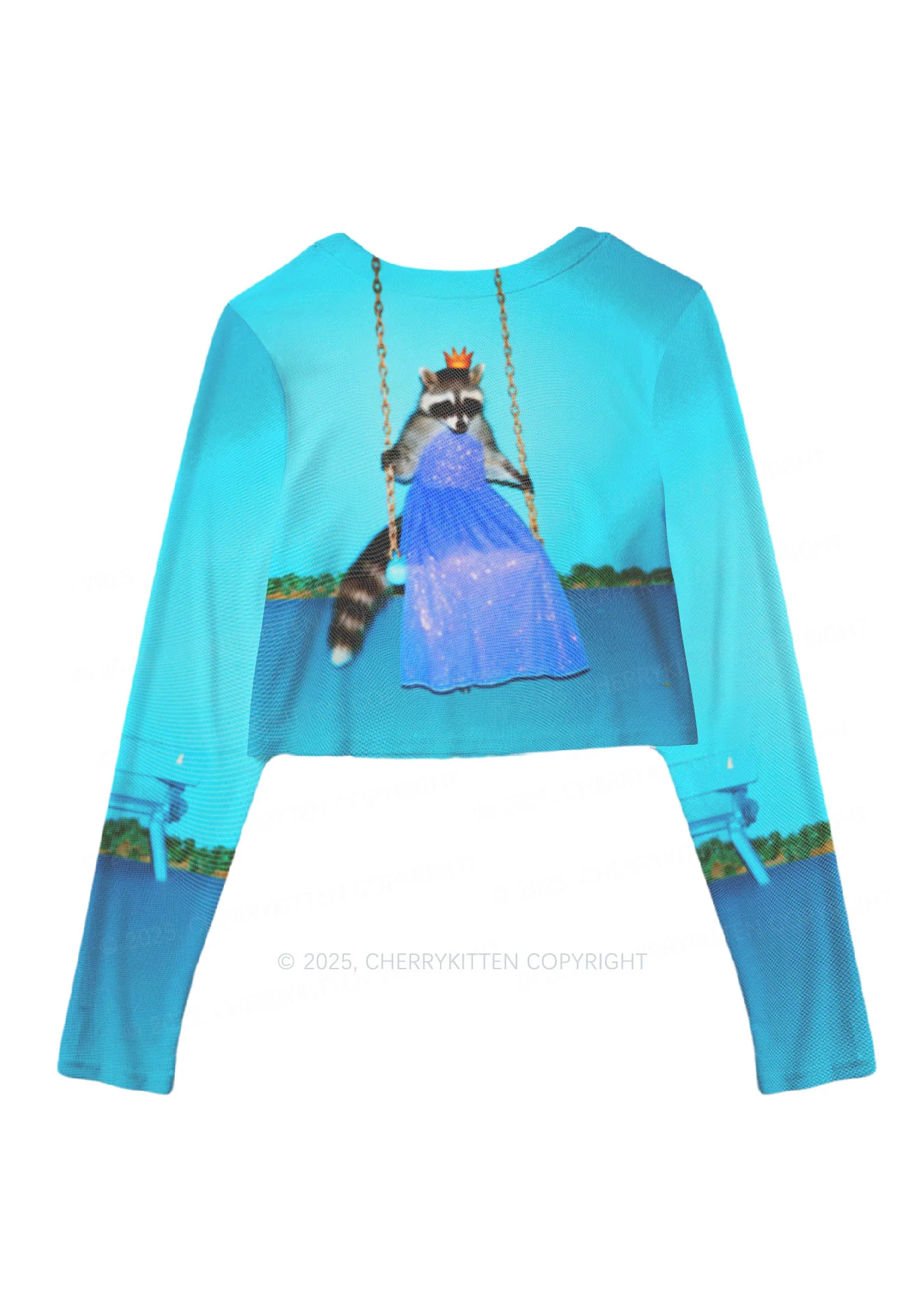 Princess Raccoon Y2K Mesh Long Sleeve Crop Top Cherrykitten - Image 3