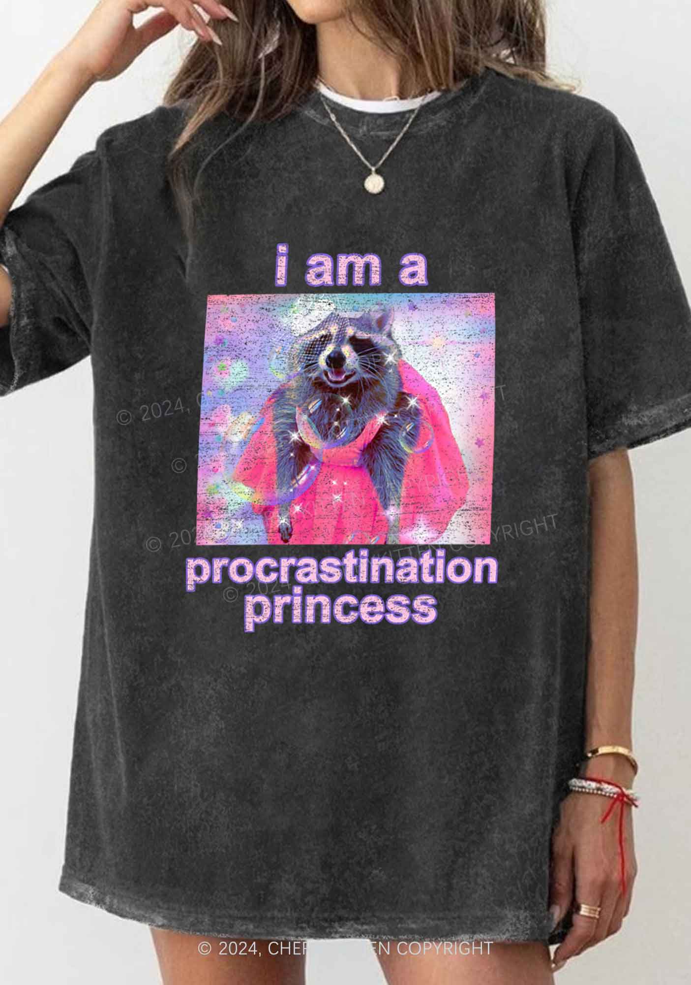 Procrastination Princess Y2K Washed Tee Cherrykitten - Image 2