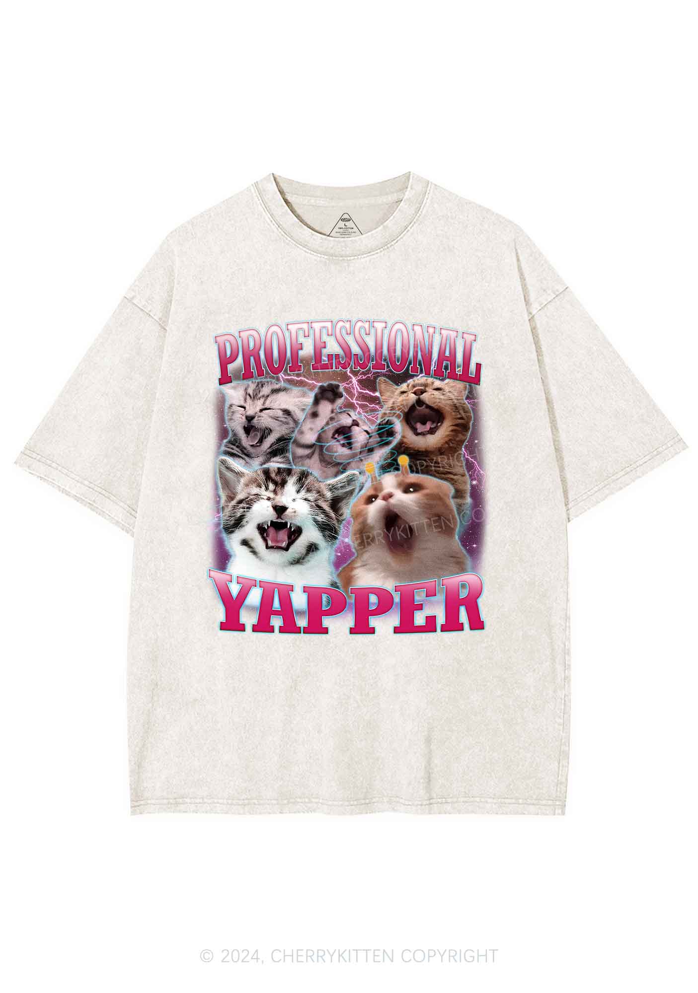 Professional Yapper Cat Y2K Washed Tee Cherrykitten - Image 6