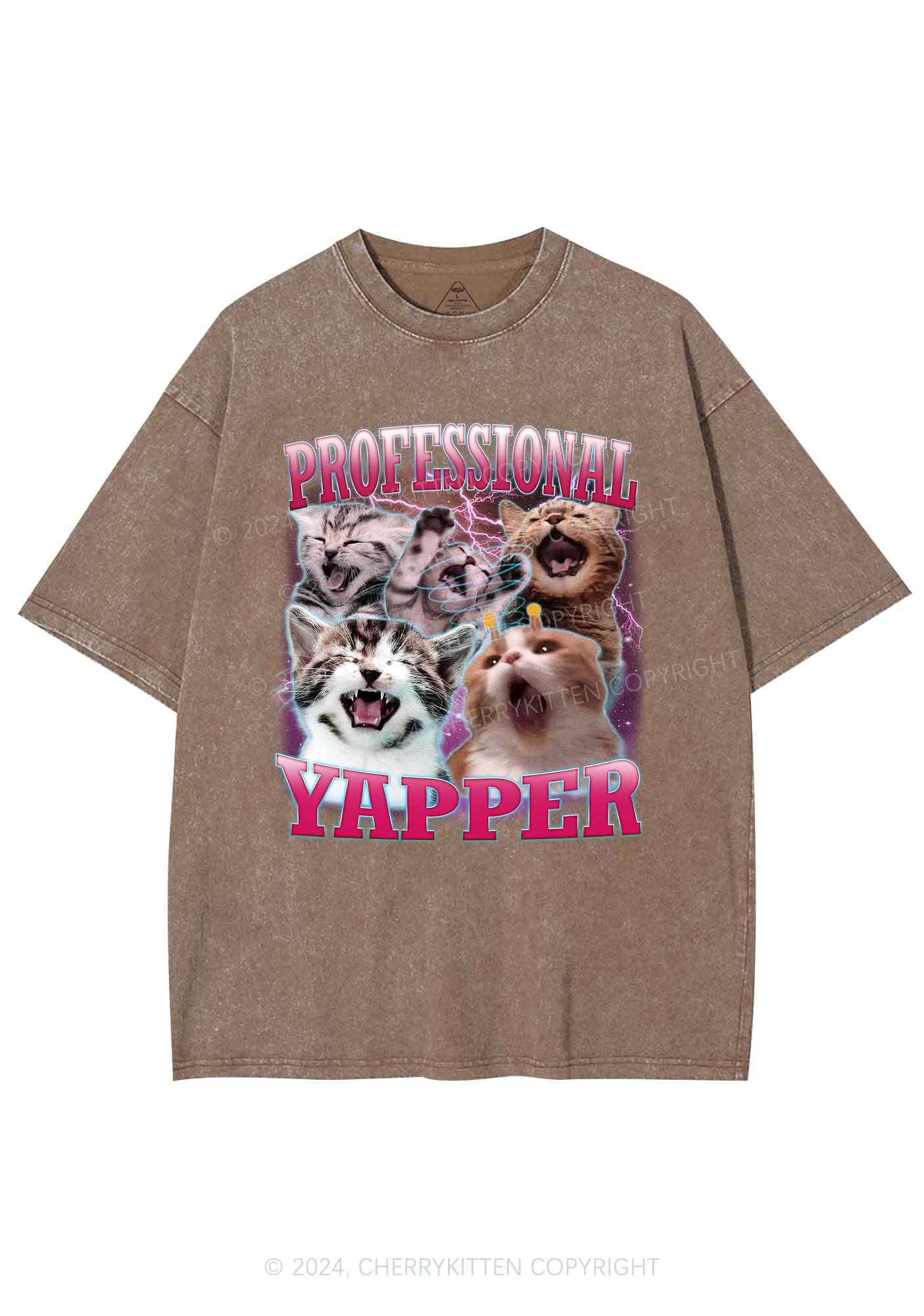 Professional Yapper Cat Y2K Washed Tee Cherrykitten - Image 8