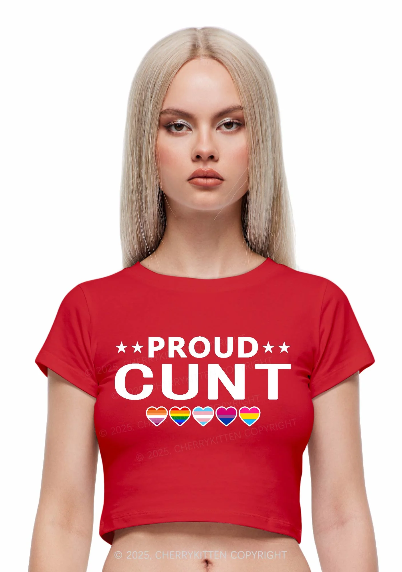 Proud Cxxt Pride Y2K Baby Tee Cherrykitten - Image 2