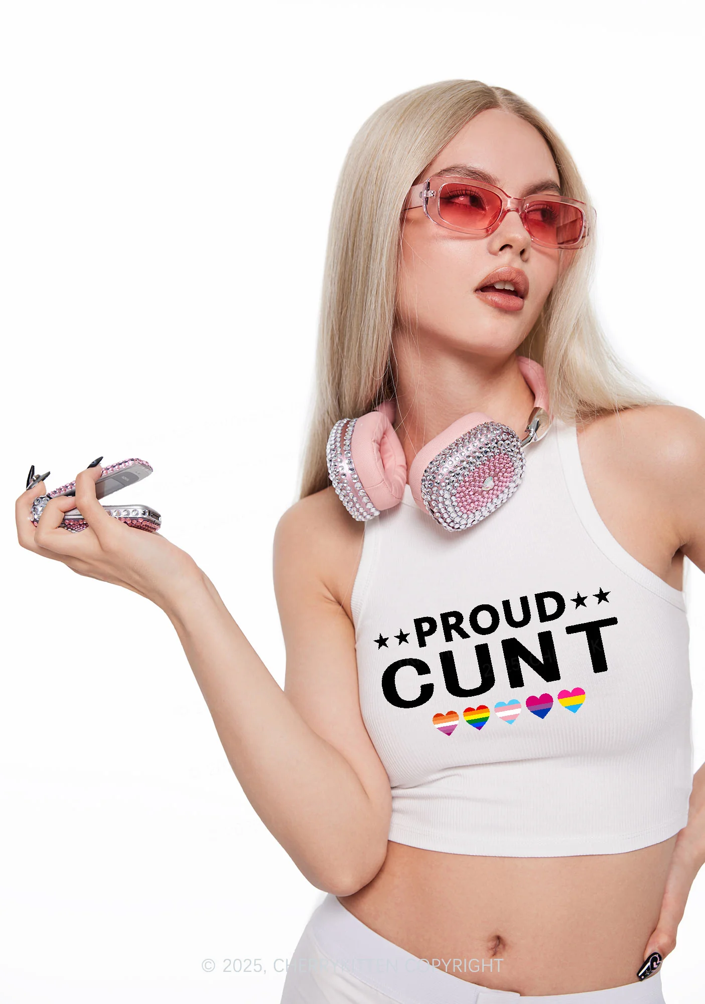 Proud Cxxt Pride Y2K Crop Tank Top Cherrykitten - Image 2