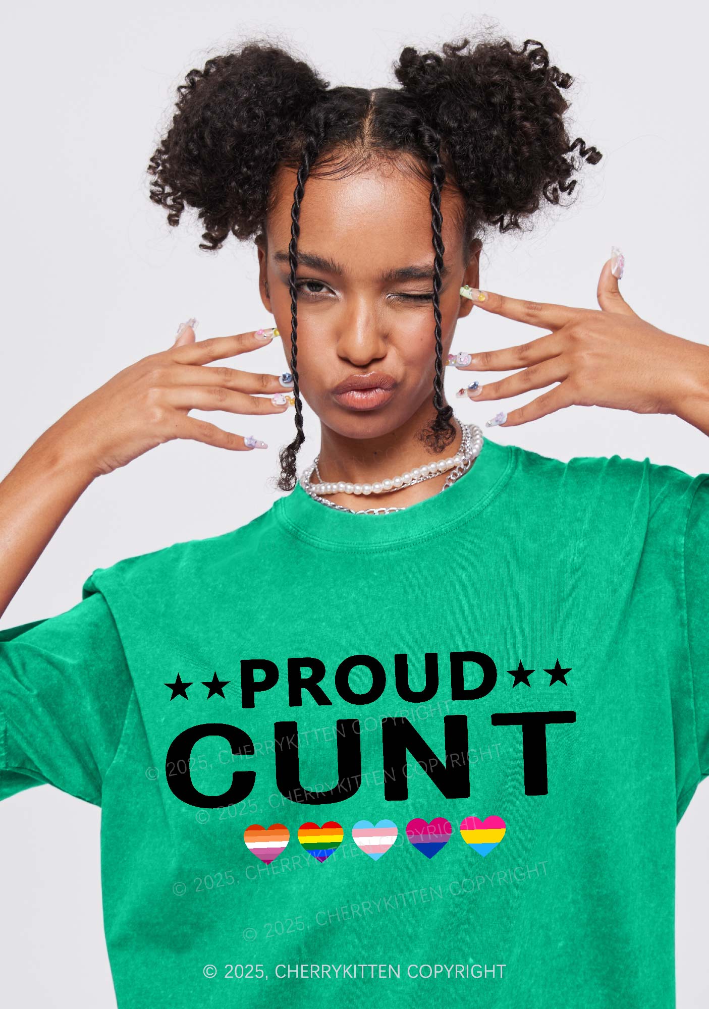 Proud Cxxt Pride Y2K Shirts Washed Tee Cherrykitten - Image 2
