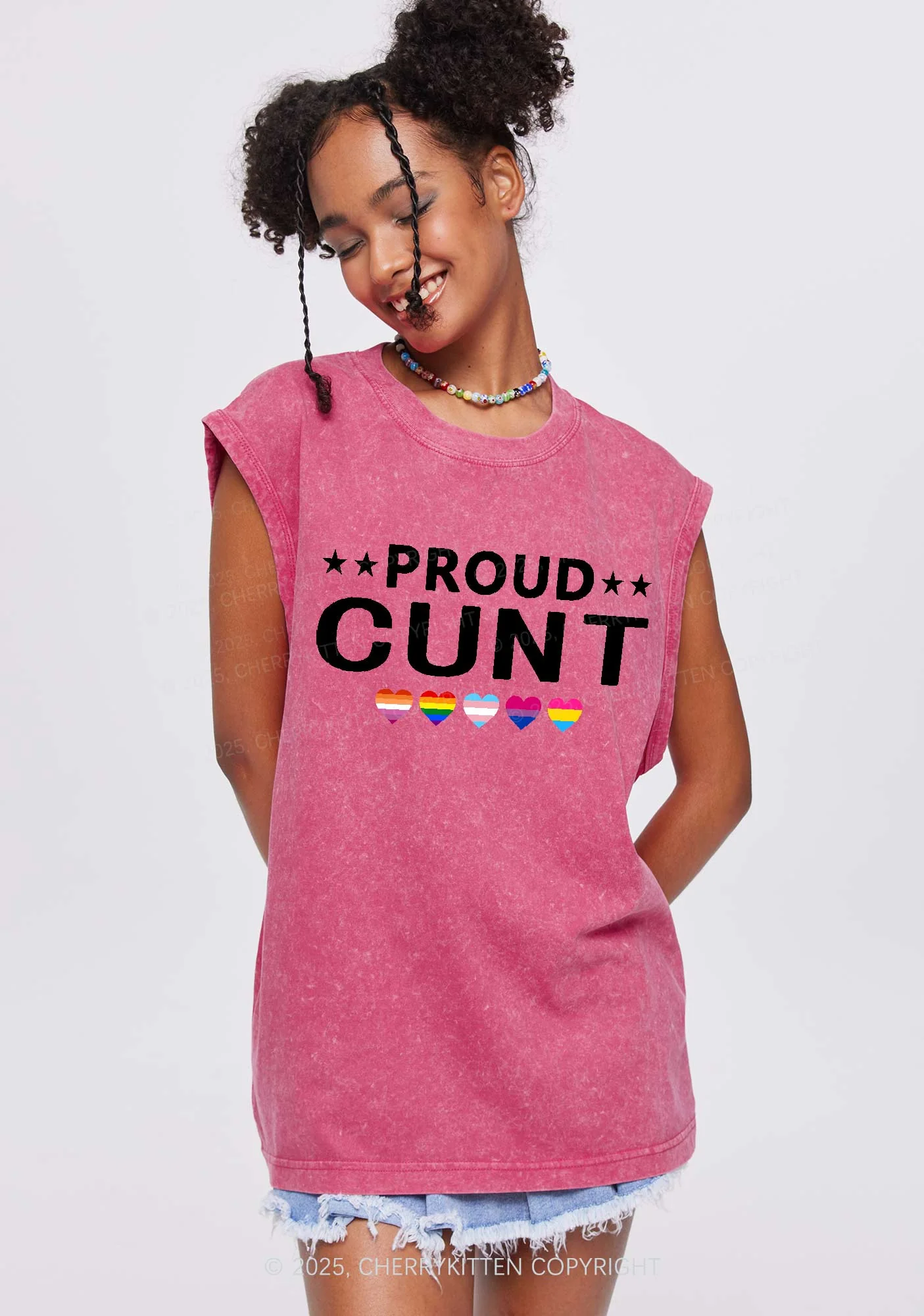 Proud Cxxt Pride Y2K Washed Muscle Tank Cherrykitten - Image 2