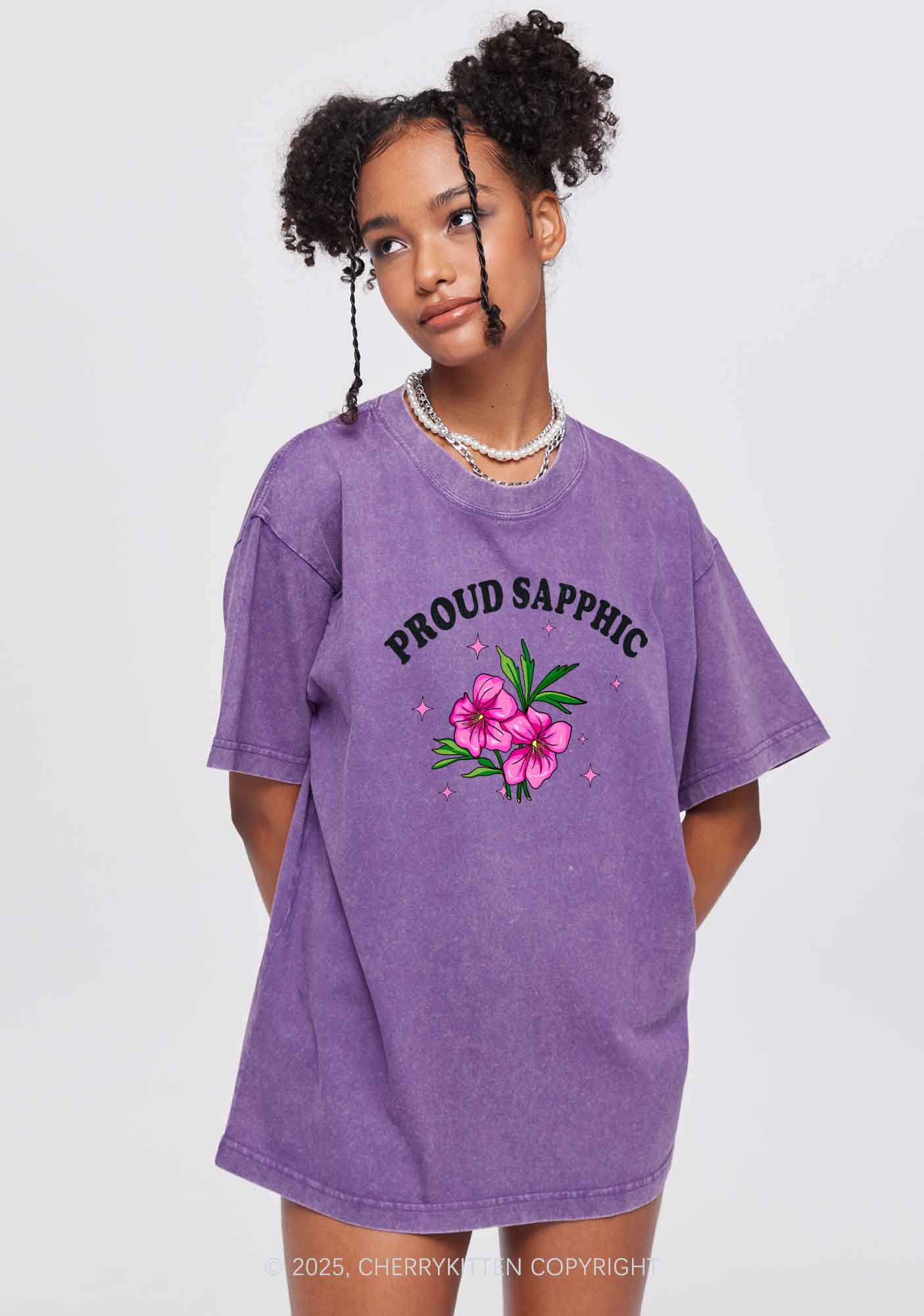 Proud Sapphic Y2K Shirts Washed Tee Cherrykitten - Image 2