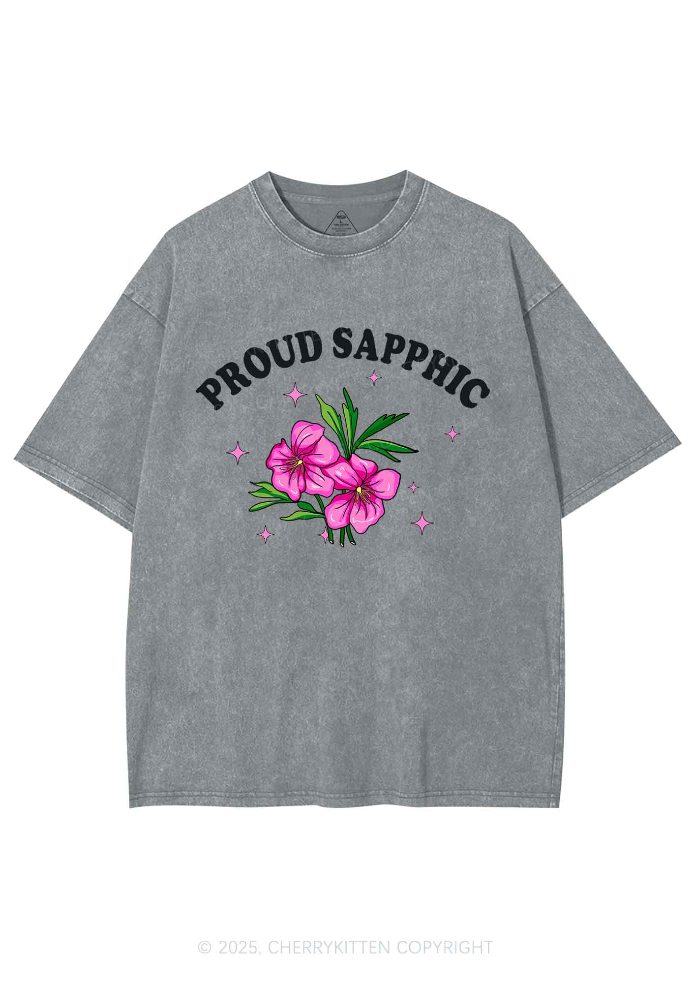 Proud Sapphic Y2K Shirts Washed Tee Cherrykitten - Image 7