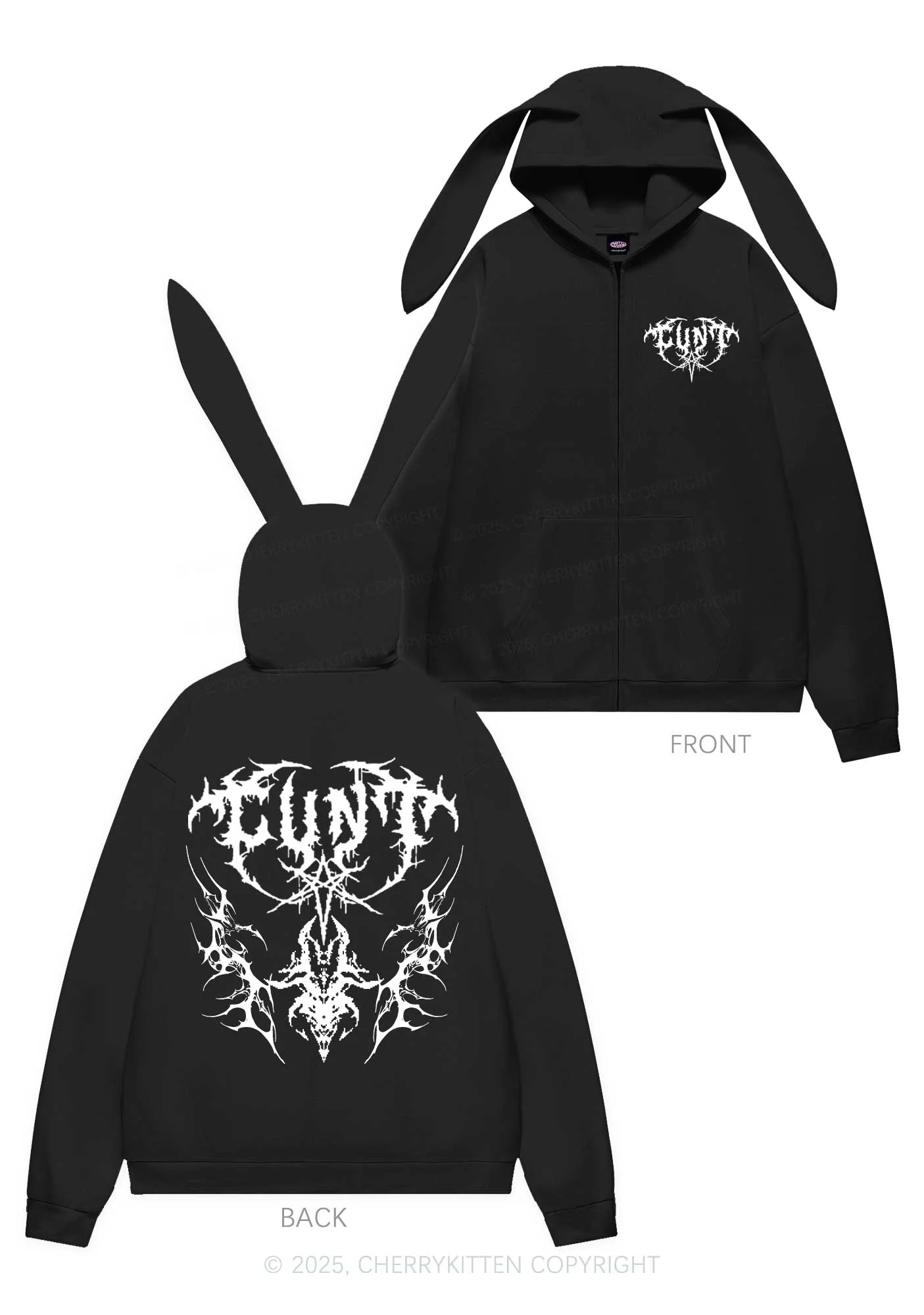 Punk Cxxt Y2K Bunny Ear Zip Hoodie Cherrykitten - Image 4
