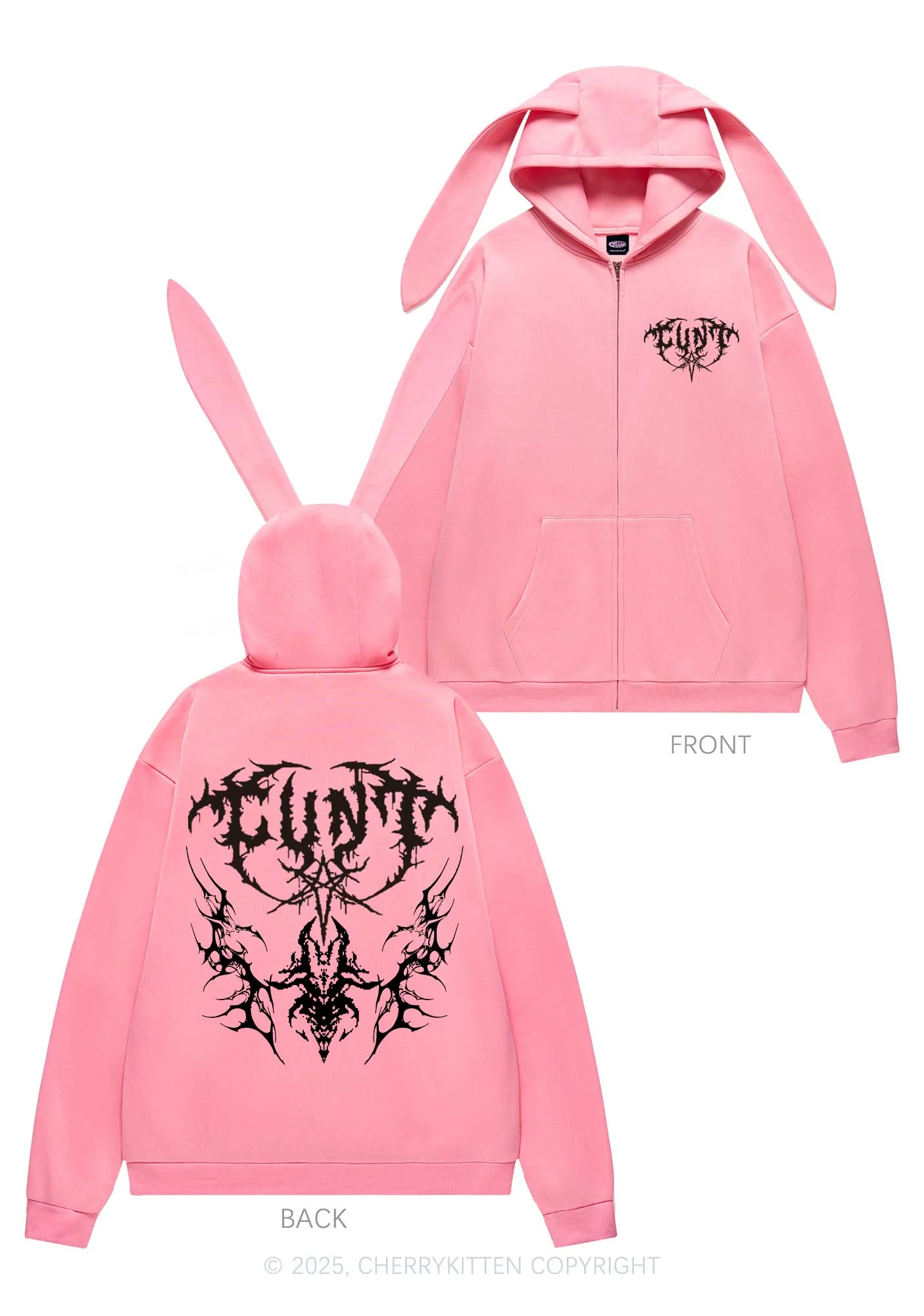 Punk Cxxt Y2K Bunny Ear Zip Hoodie Cherrykitten - Image 5