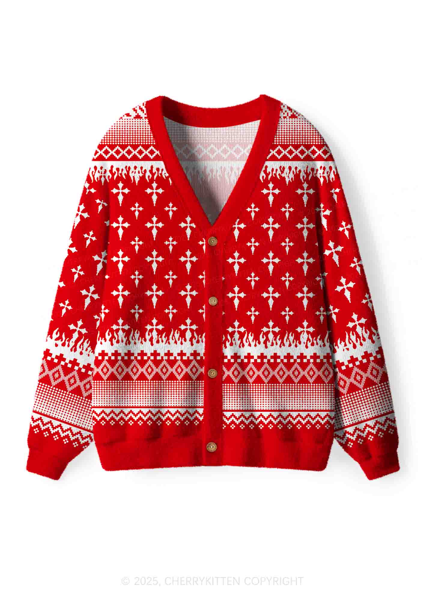 Punk Cxxt Y2K Christmas Cardigan Knit Sweatshirt Cherrykitten - Image 2