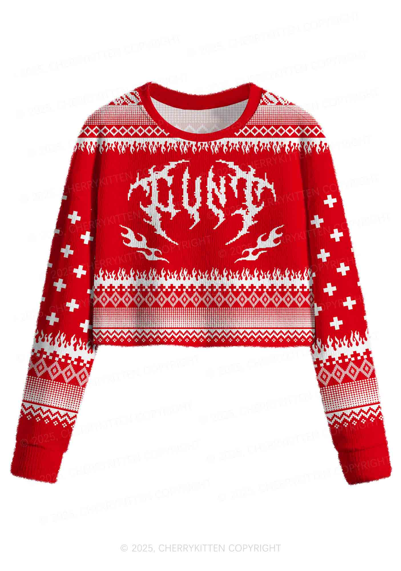 Punk Cxxt Y2K Christmas Crop Knit Sweatshirt Cherrykitten - Image 2