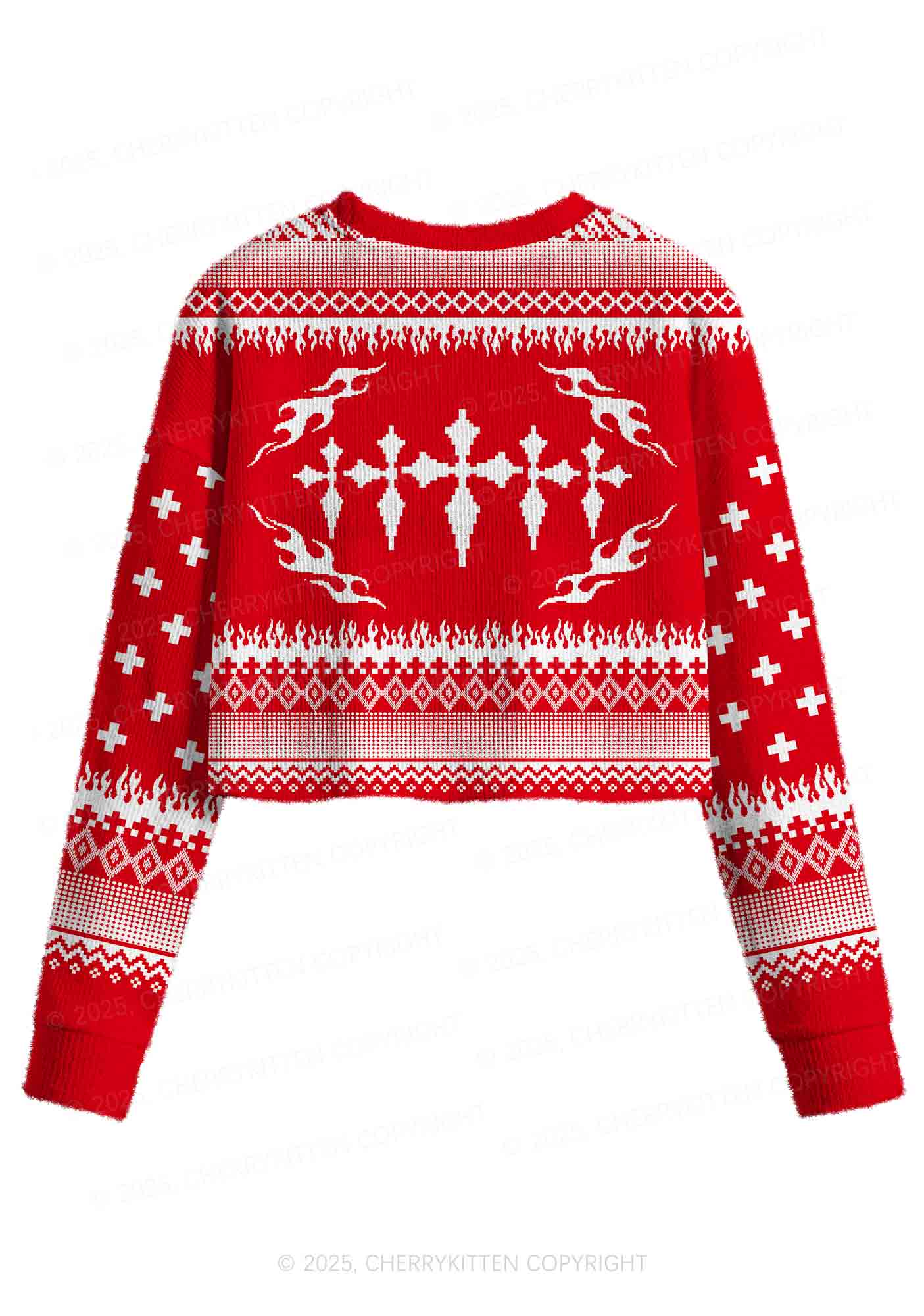 Punk Cxxt Y2K Christmas Crop Knit Sweatshirt Cherrykitten - Image 3