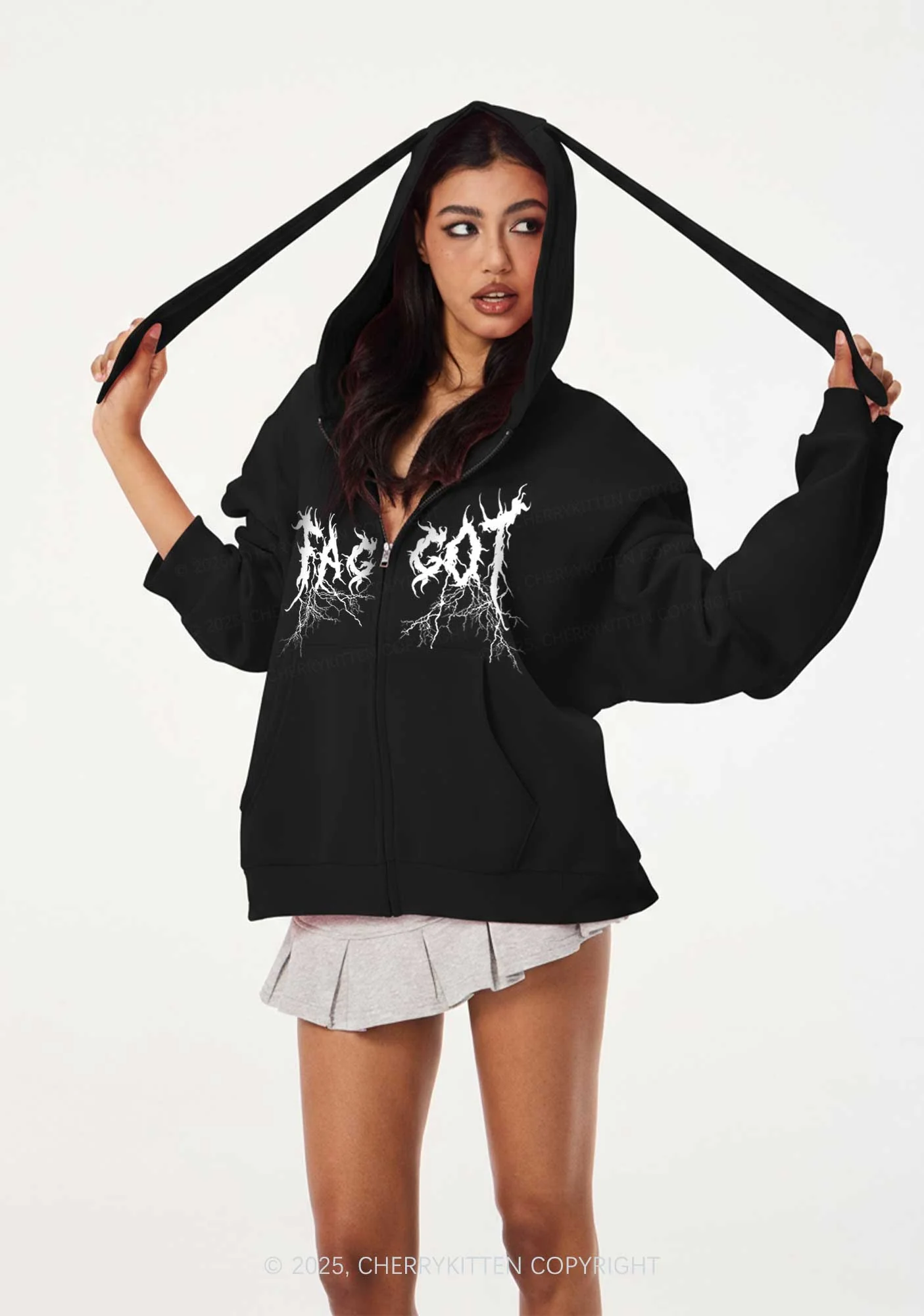 Punk Faggot Pride Y2K Bunny Ear Zip Hoodie Cherrykitten - Image 2