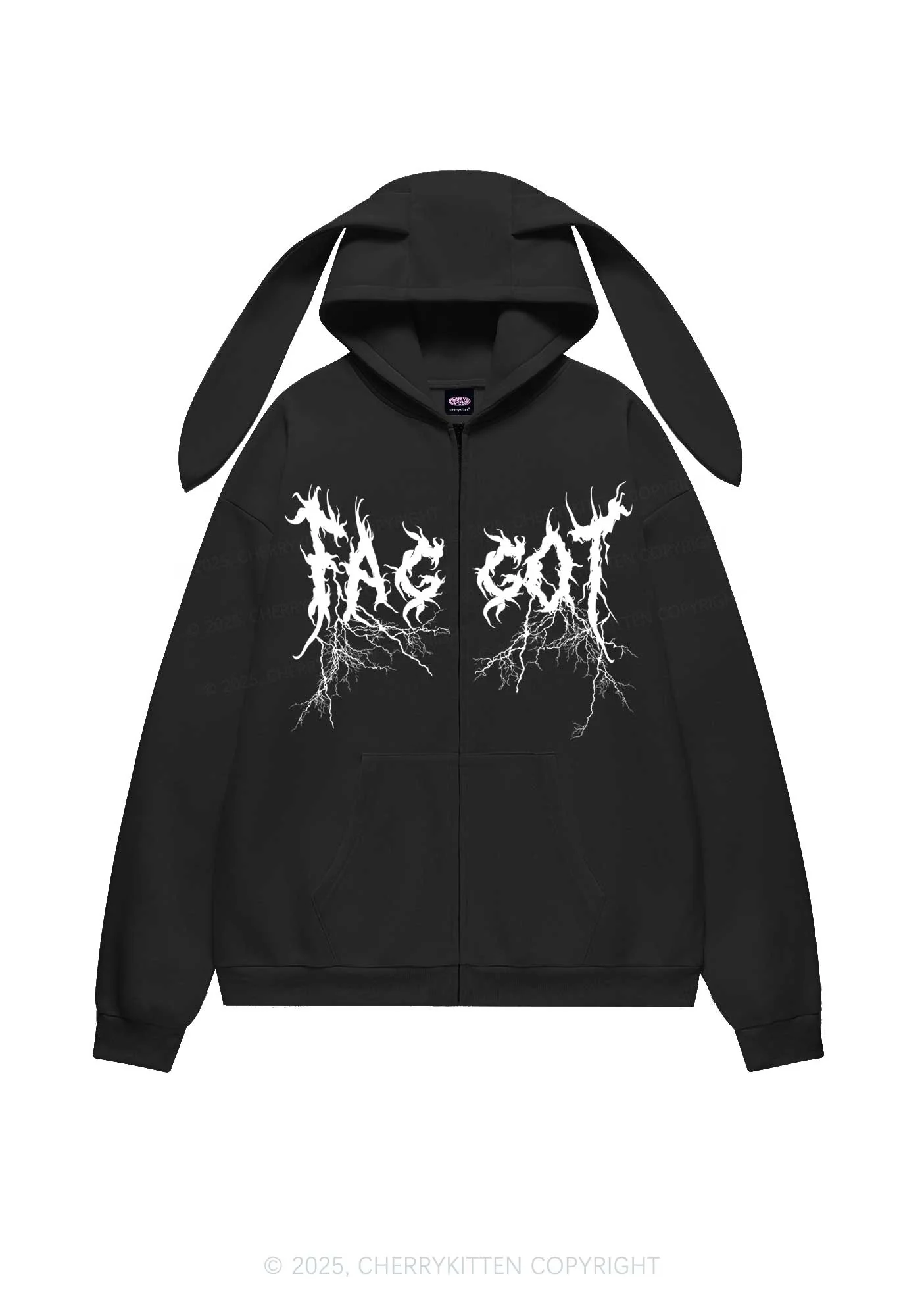 Punk Faggot Pride Y2K Bunny Ear Zip Hoodie Cherrykitten - Image 3